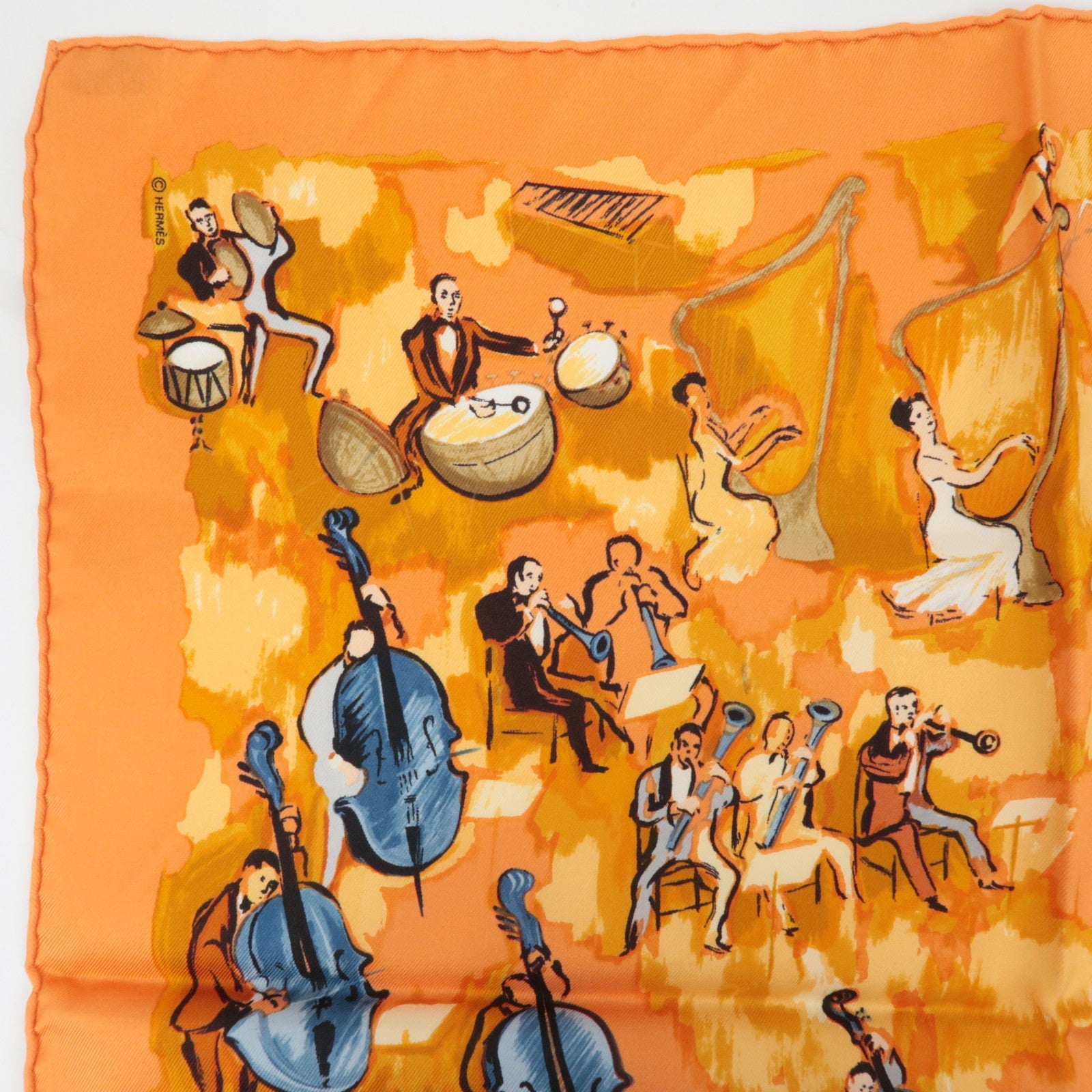 HERMES Petit Carre Carre 40 Scarf CONCERTO 100% Silk Orange