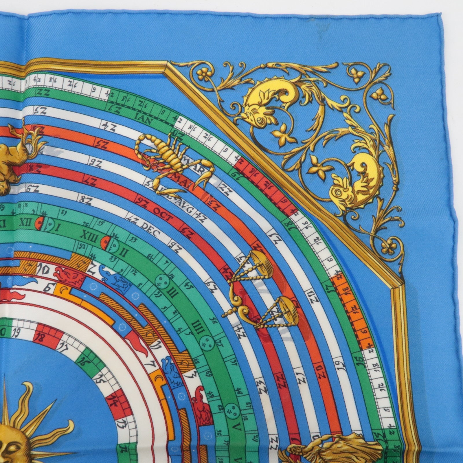 HERMES Petit Carre Carre 40 Scarf Astrology Print 100% Silk Blue