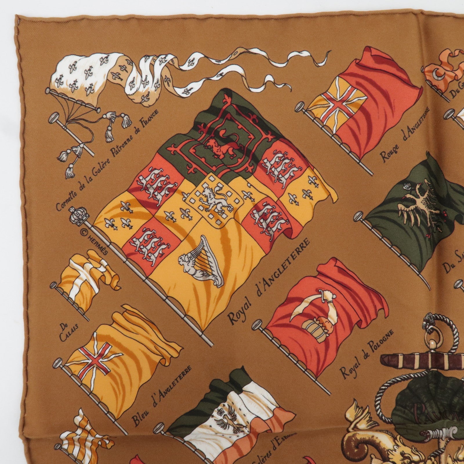 HERMES Petit Carre Carre 40 Scarf PAVOIS 100% Silk Brown