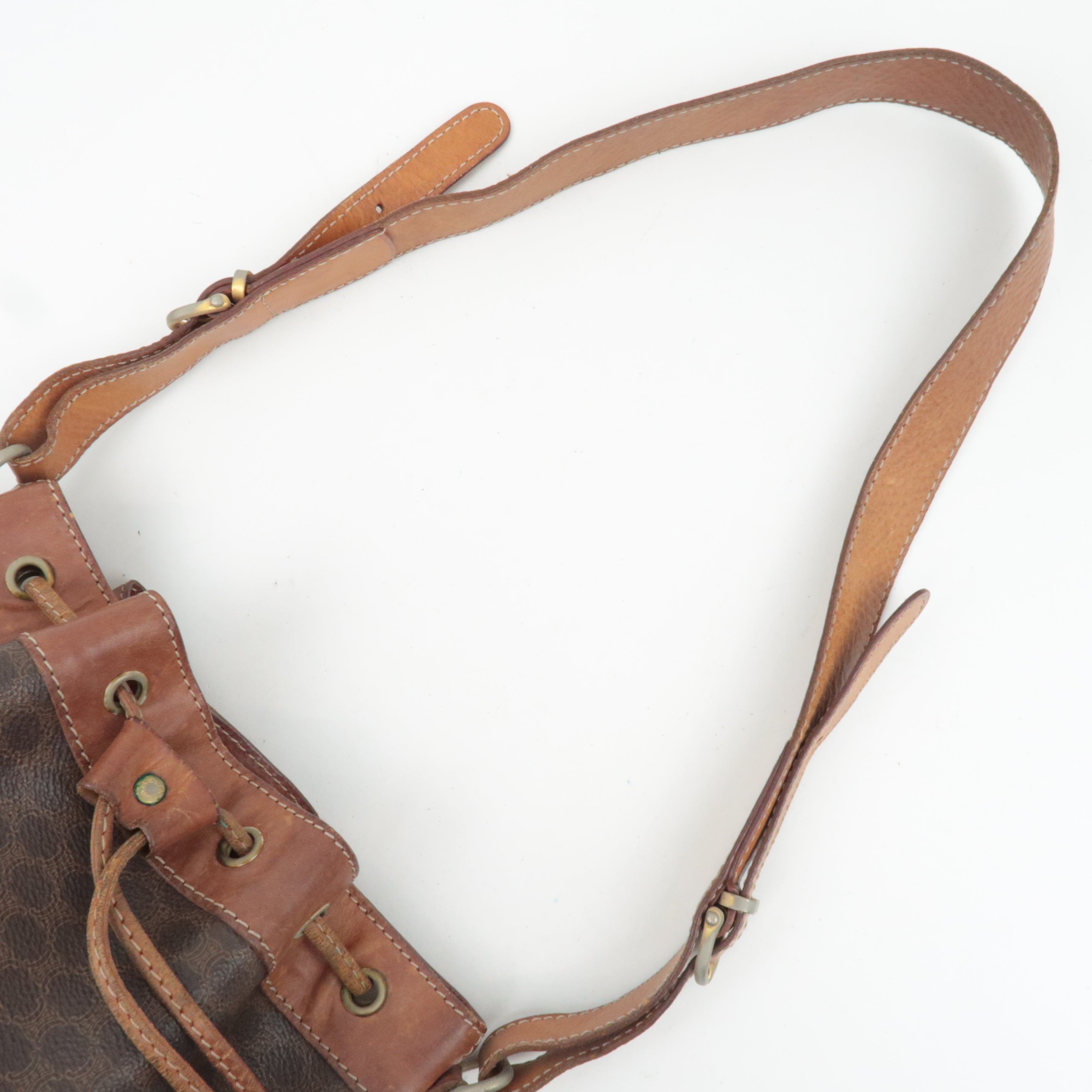 CELINE Macadam Drawstring Leather Shoulder Bag PVC Brown