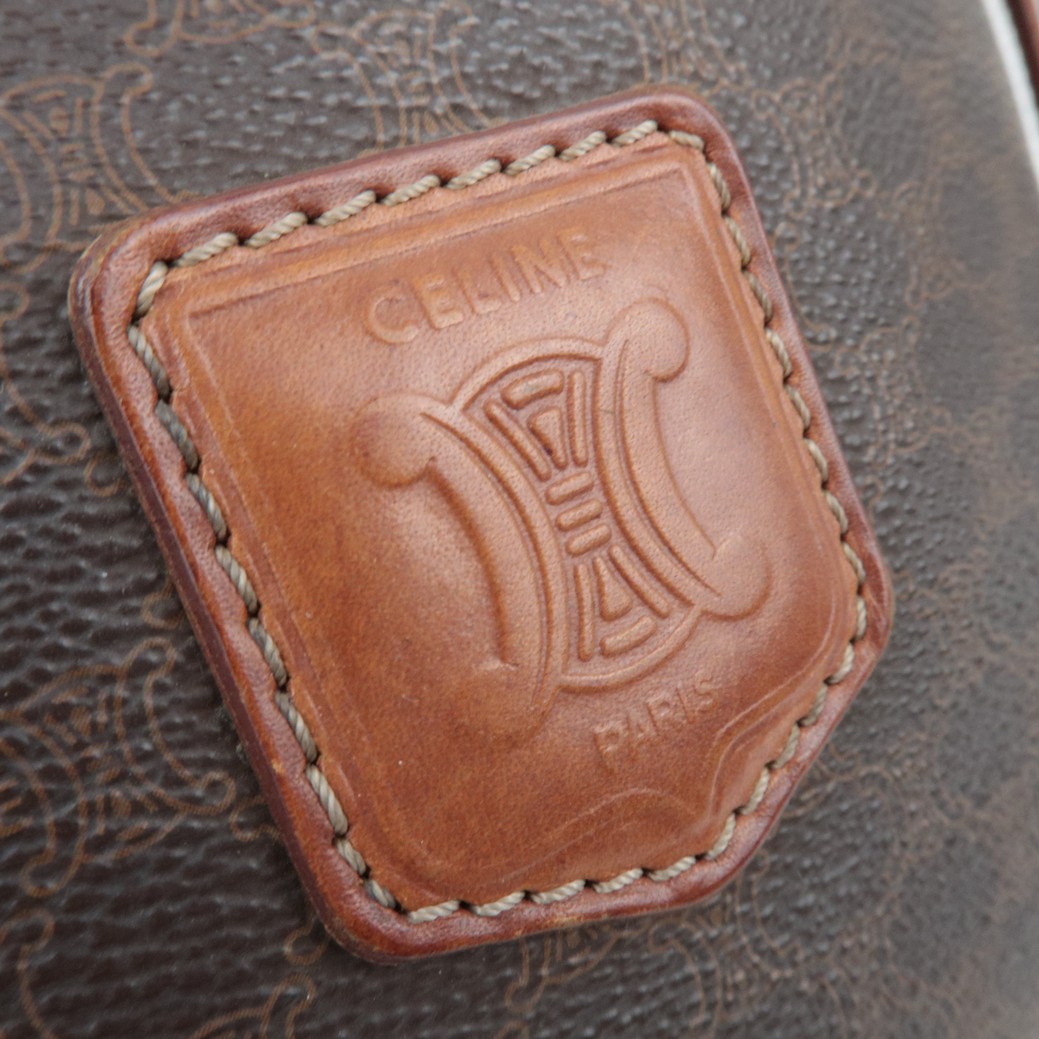 CELINE Macadam Drawstring Leather Shoulder Bag PVC Brown