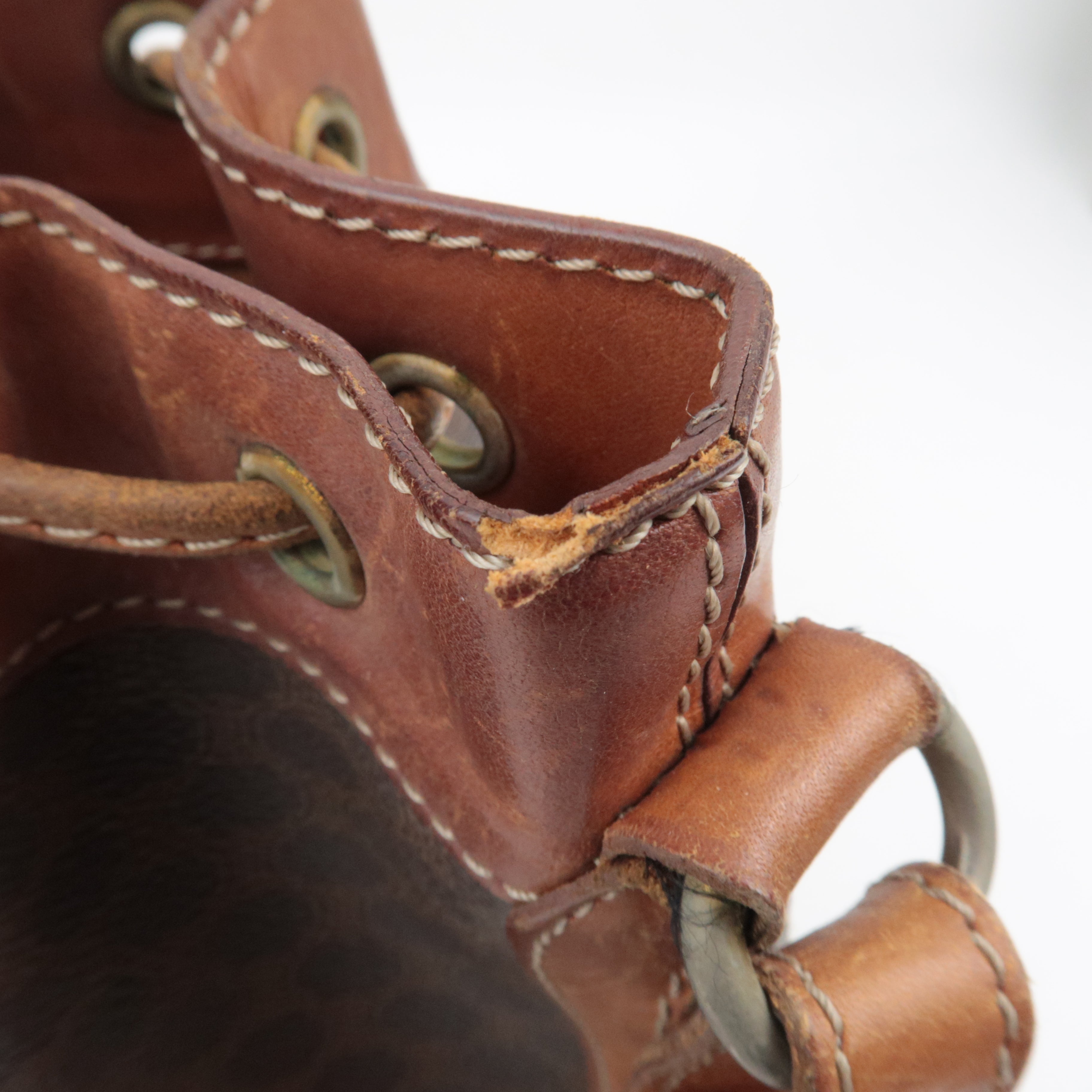 CELINE Macadam Drawstring Leather Shoulder Bag PVC Brown