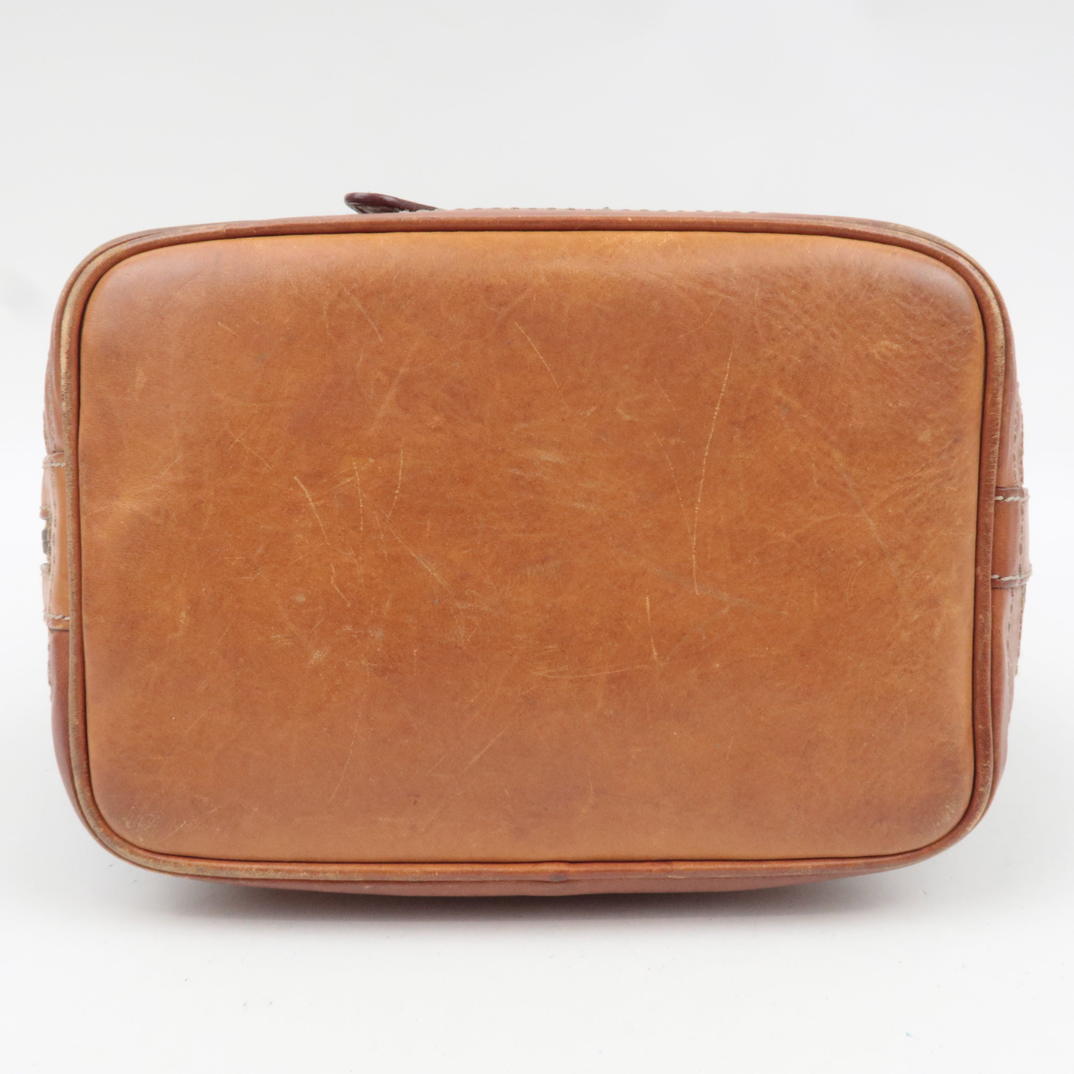 CELINE Macadam Drawstring Leather Shoulder Bag PVC Brown