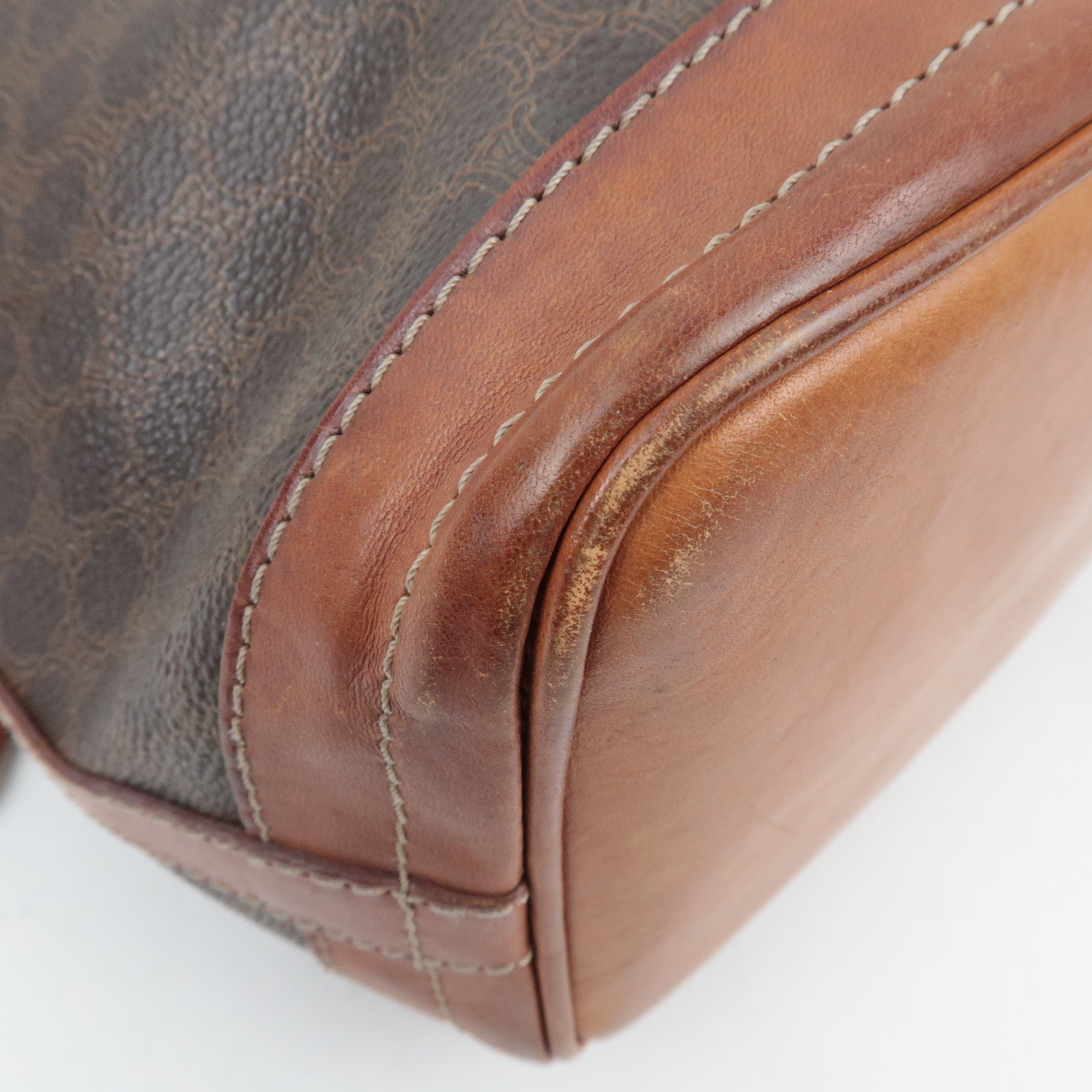 CELINE Macadam Drawstring Leather Shoulder Bag PVC Brown