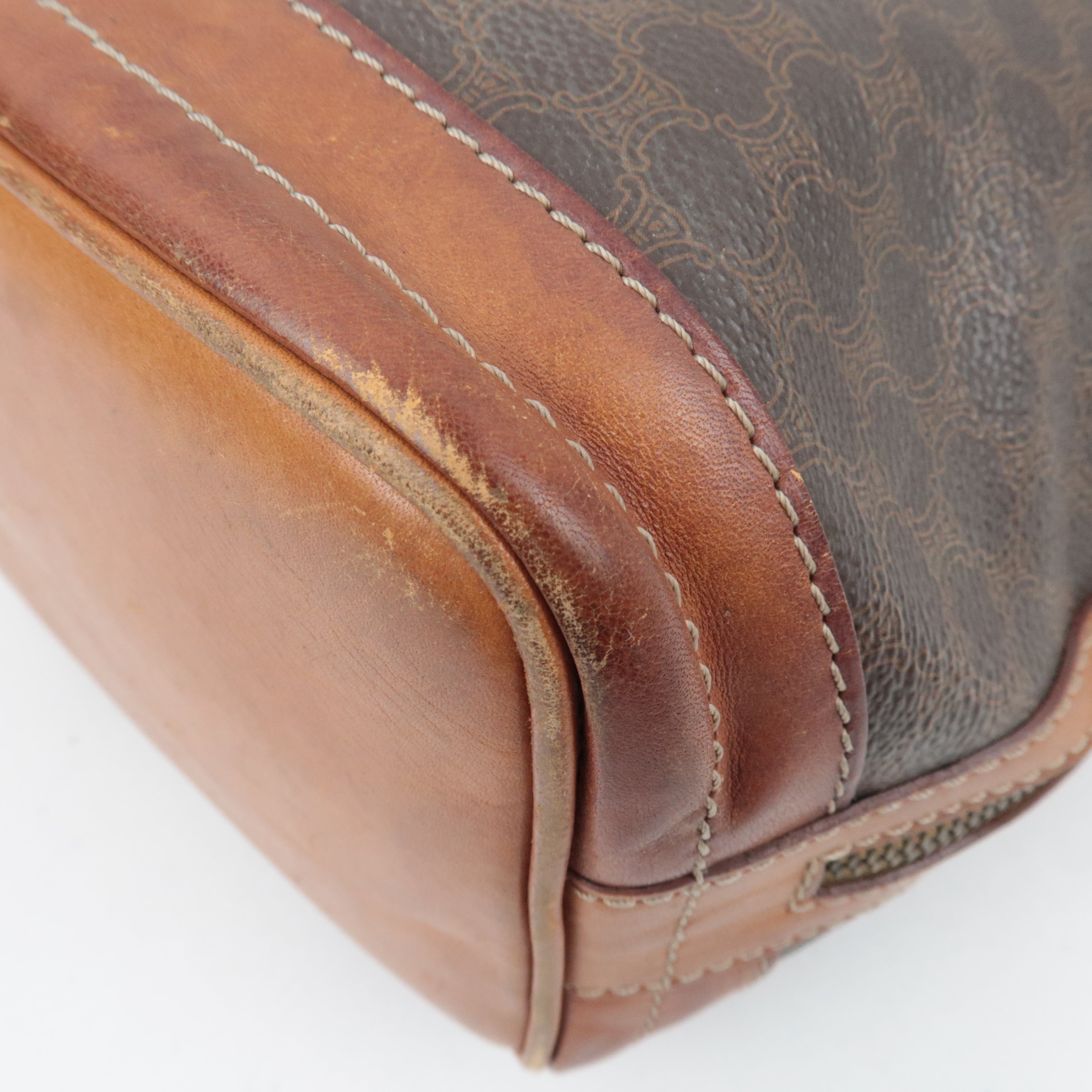 CELINE Macadam Drawstring Leather Shoulder Bag PVC Brown