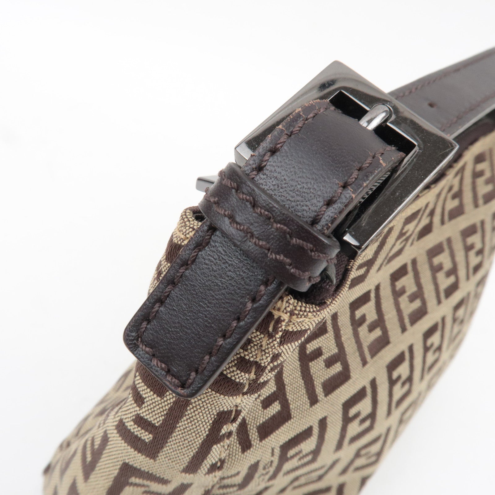 Fendi Zucchino Canvas Leather Mini Handbag Pouch Beige 8N0001