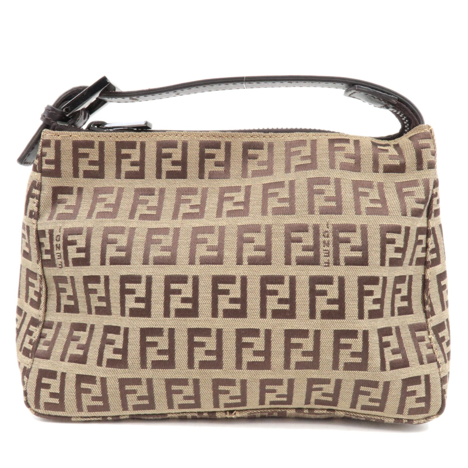 Fendi Zucchino Canvas Leather Mini Handbag Pouch Beige 8N000183920