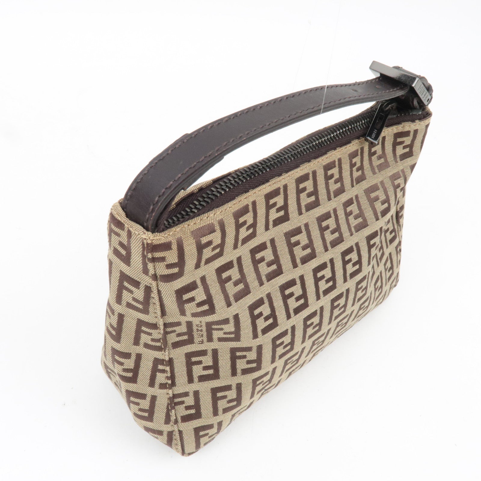 Fendi Zucchino Canvas Leather Mini Handbag Pouch Beige 8N0001