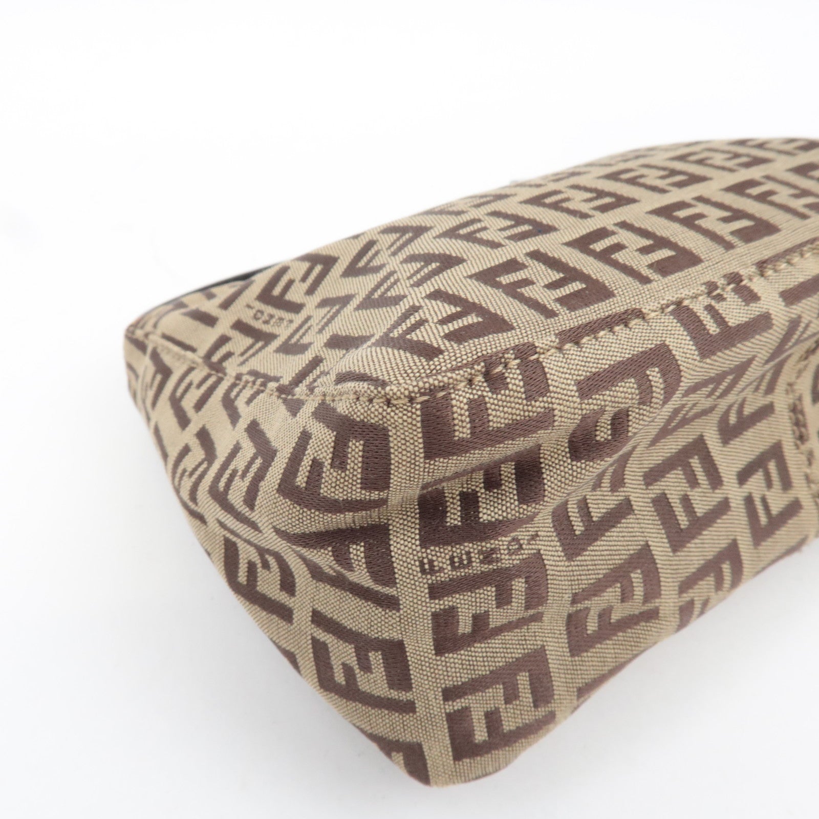 Fendi Zucchino Canvas Leather Mini Handbag Pouch Beige 8N0001