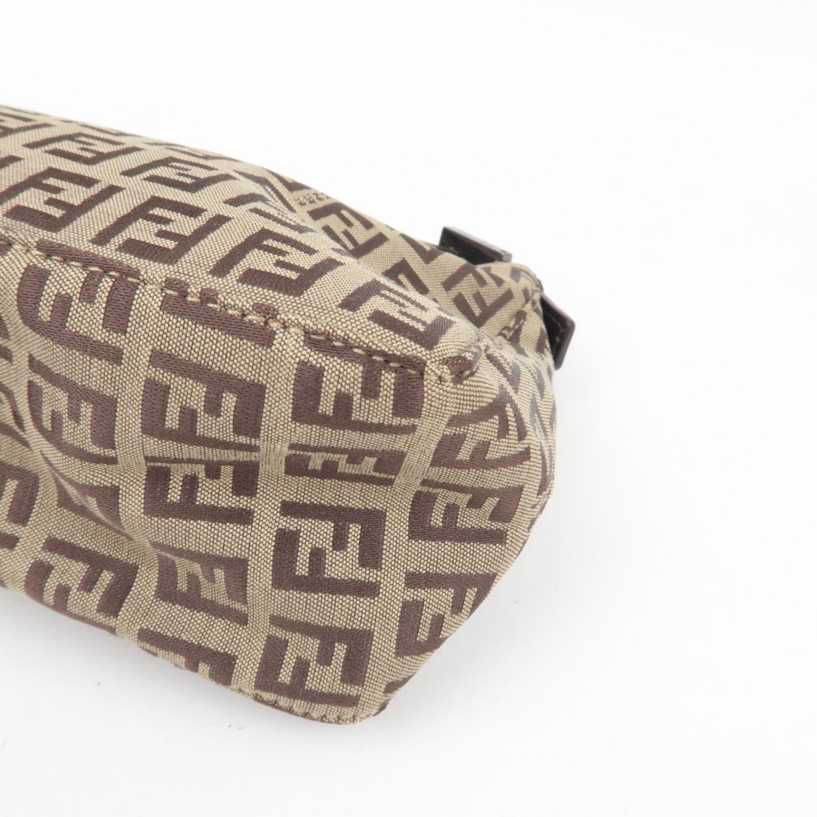 Fendi Zucchino Canvas Leather Mini Handbag Pouch Beige 8N0001