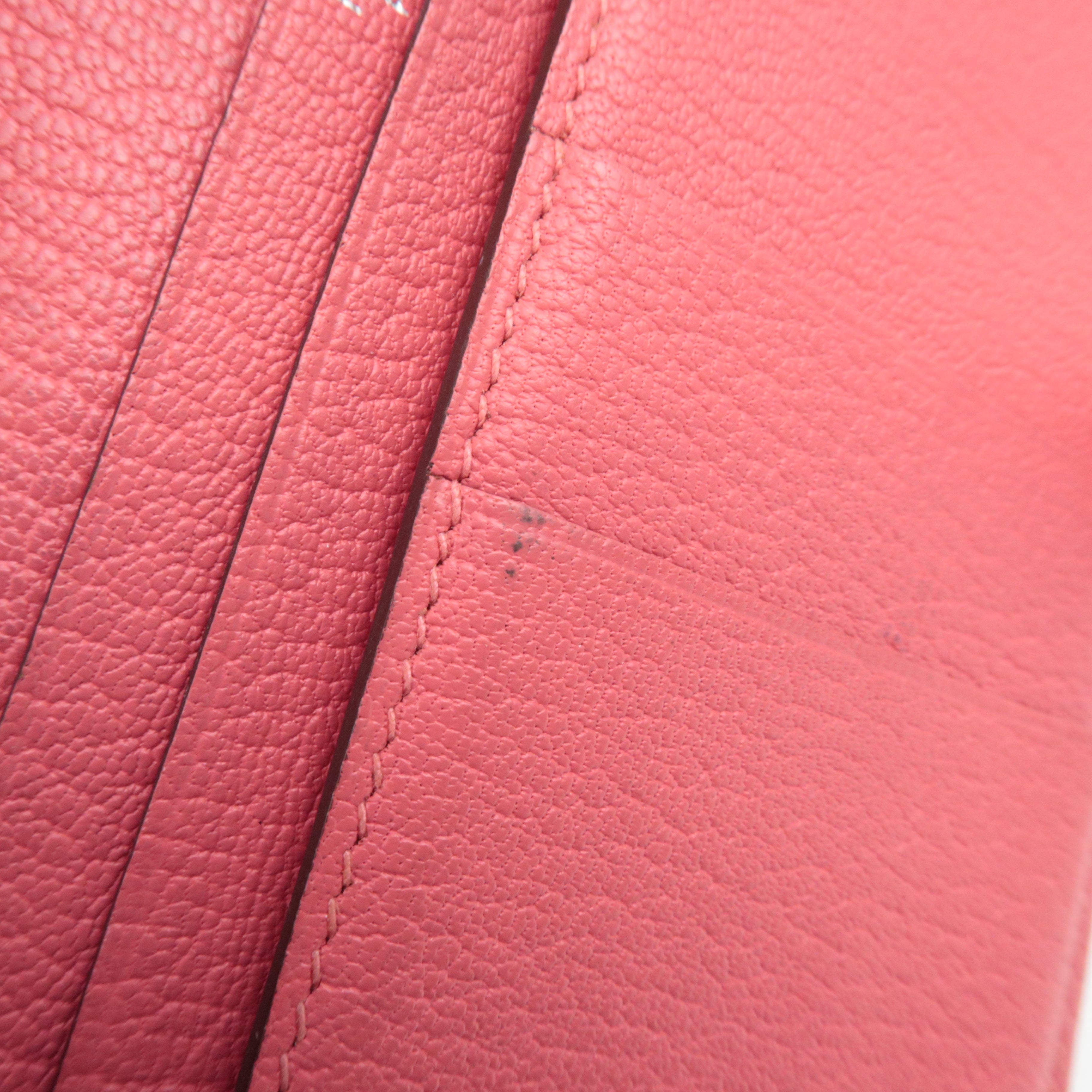 HERMES Bearn Soufflet Bifold Long Wallet X Stamp (2016) Chevre Rose Azalea Silver HDW *Box