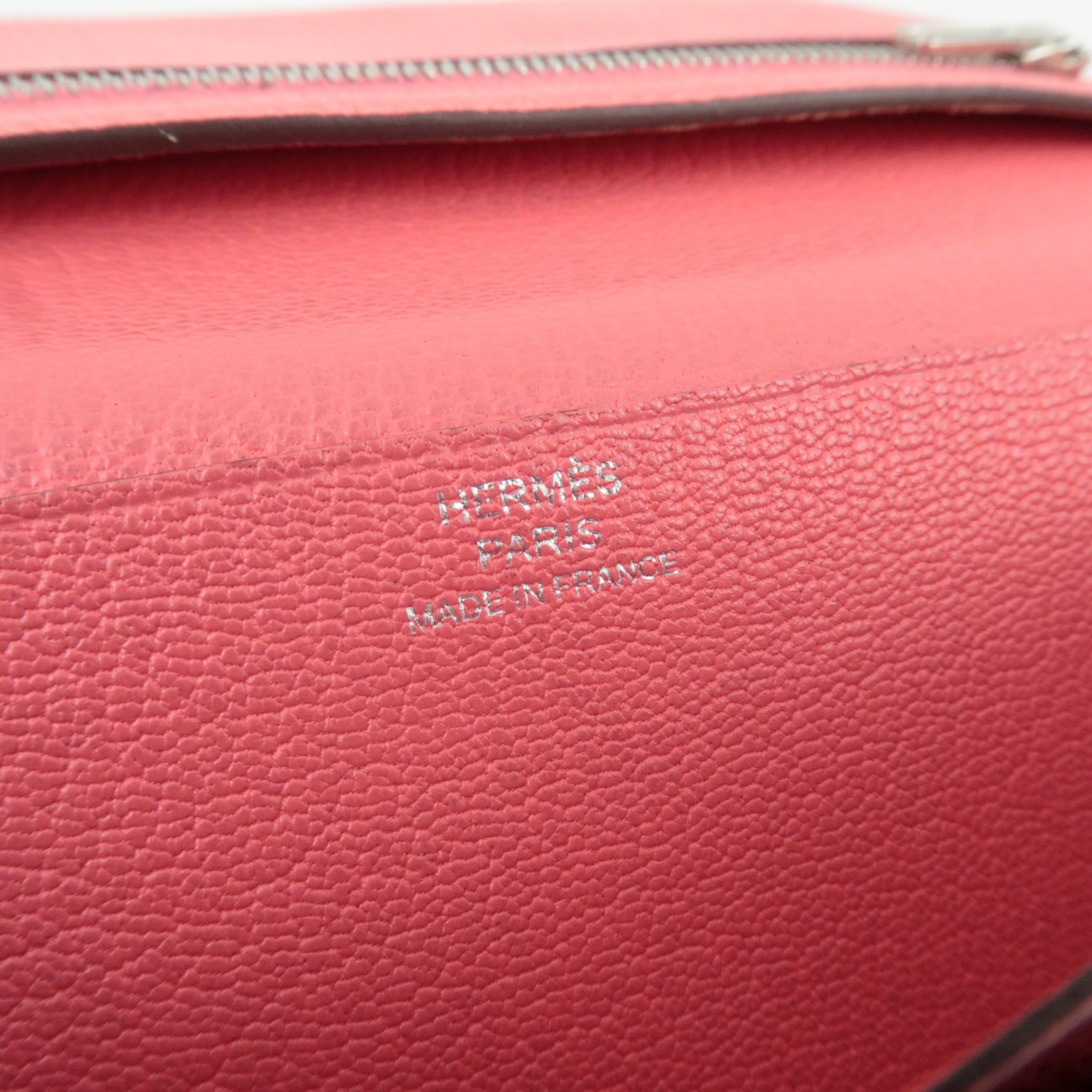 HERMES Bearn Soufflet Bifold Long Wallet X Stamp (2016) Chevre Rose Azalea Silver HDW *Box