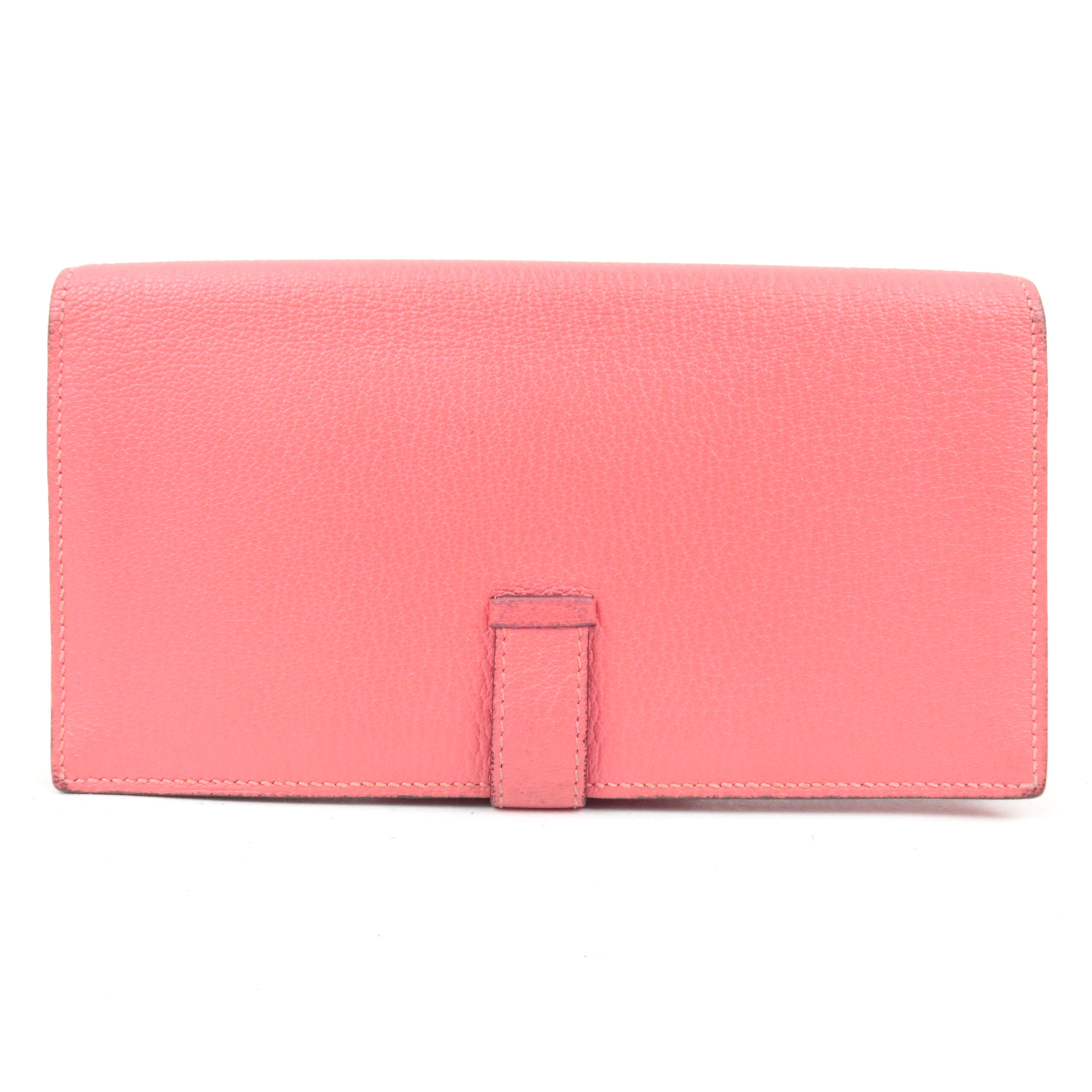 HERMES Bearn Soufflet Bifold Long Wallet X Stamp (2016) Chevre Rose Azalea Silver HDW *Box