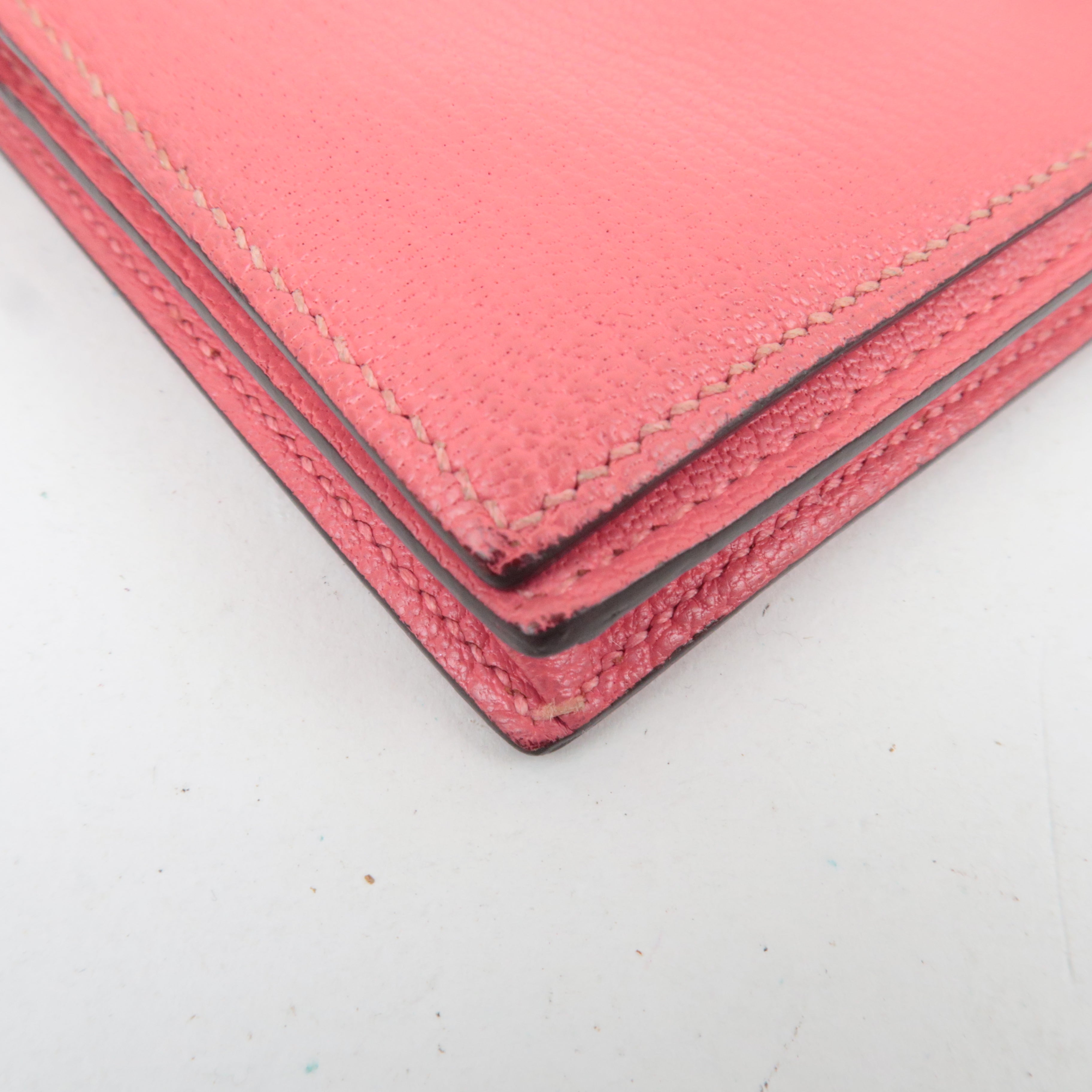 HERMES Bearn Soufflet Bifold Long Wallet X Stamp (2016) Chevre Rose Azalea Silver HDW *Box