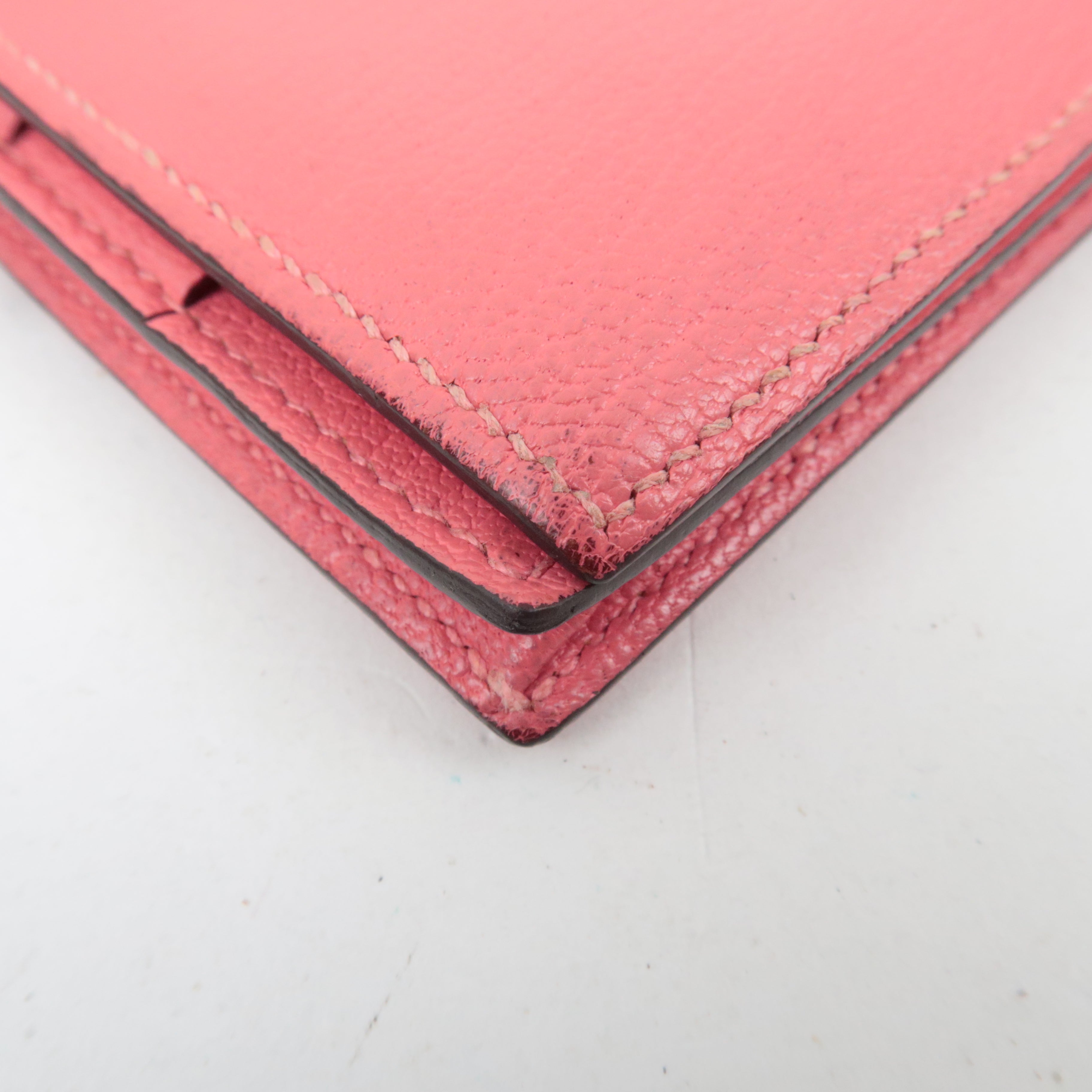 HERMES Bearn Soufflet Bifold Long Wallet X Stamp (2016) Chevre Rose Azalea Silver HDW *Box