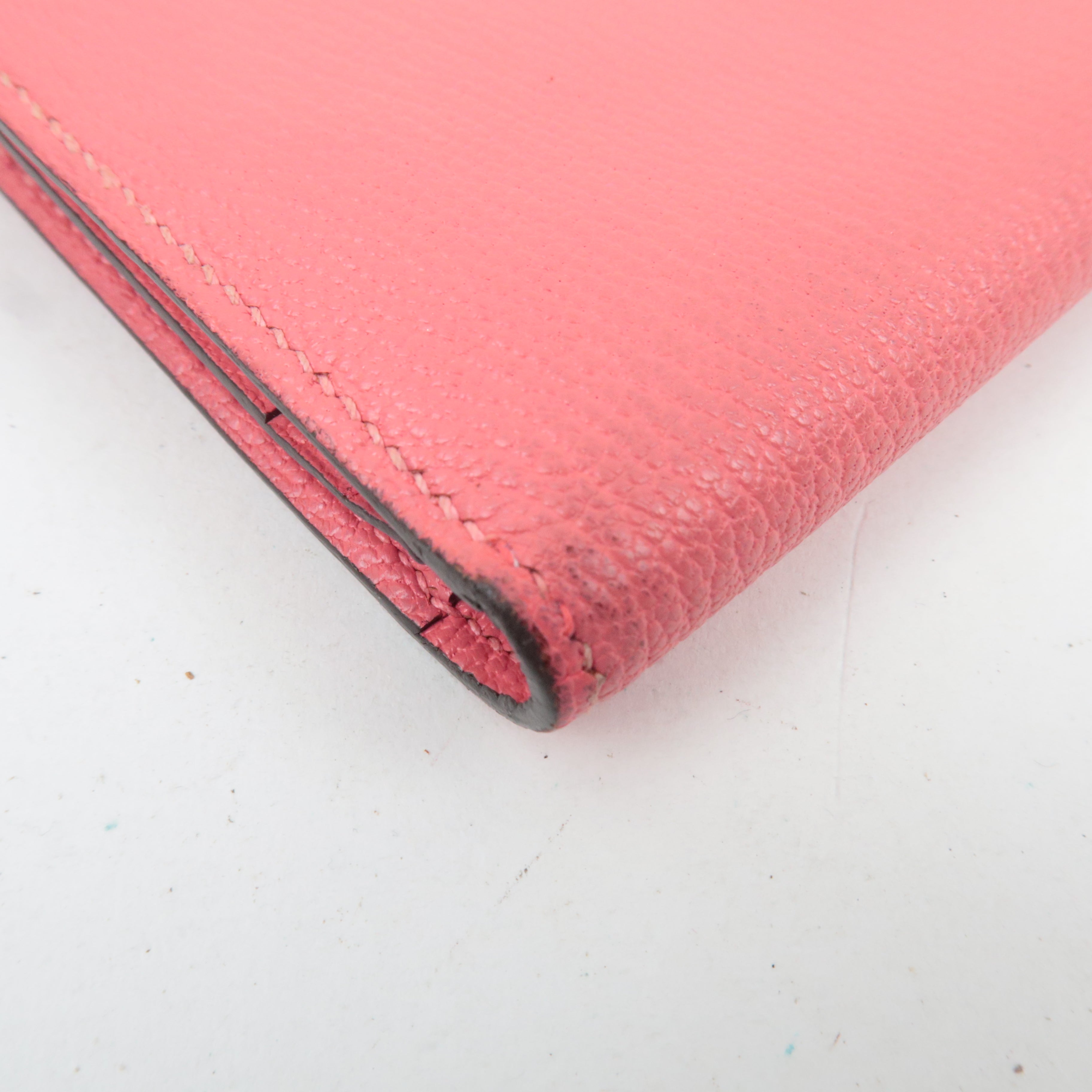 HERMES Bearn Soufflet Bifold Long Wallet X Stamp (2016) Chevre Rose Azalea Silver HDW *Box