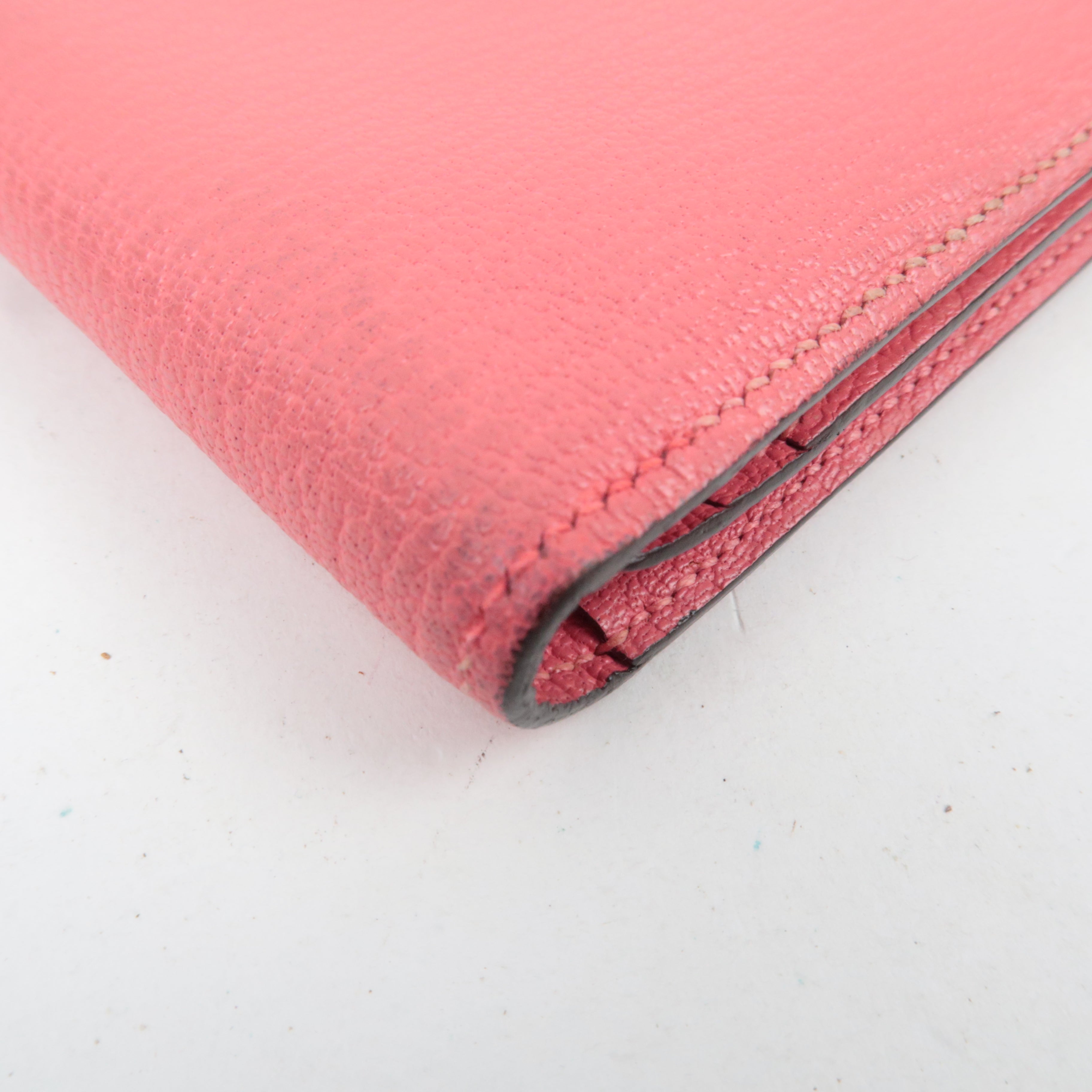 HERMES Bearn Soufflet Bifold Long Wallet X Stamp (2016) Chevre Rose Azalea Silver HDW *Box