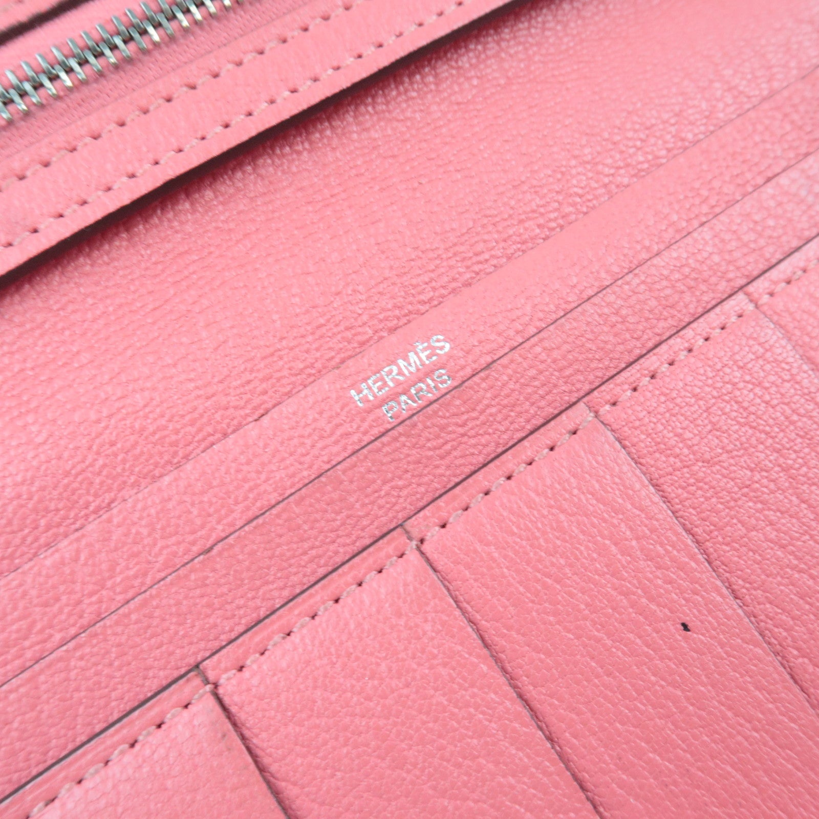 HERMES Bearn Soufflet Chevre Bifold Long Wallet C Stamp (2018) Rose Azalea Silver HDW *Box