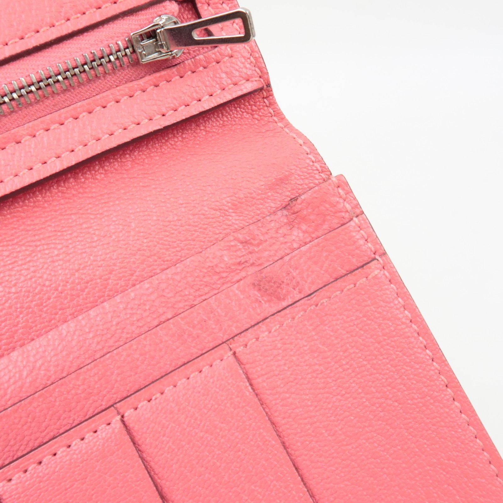 HERMES Bearn Soufflet Chevre Bifold Long Wallet C Stamp (2018) Rose Azalea Silver HDW *Box