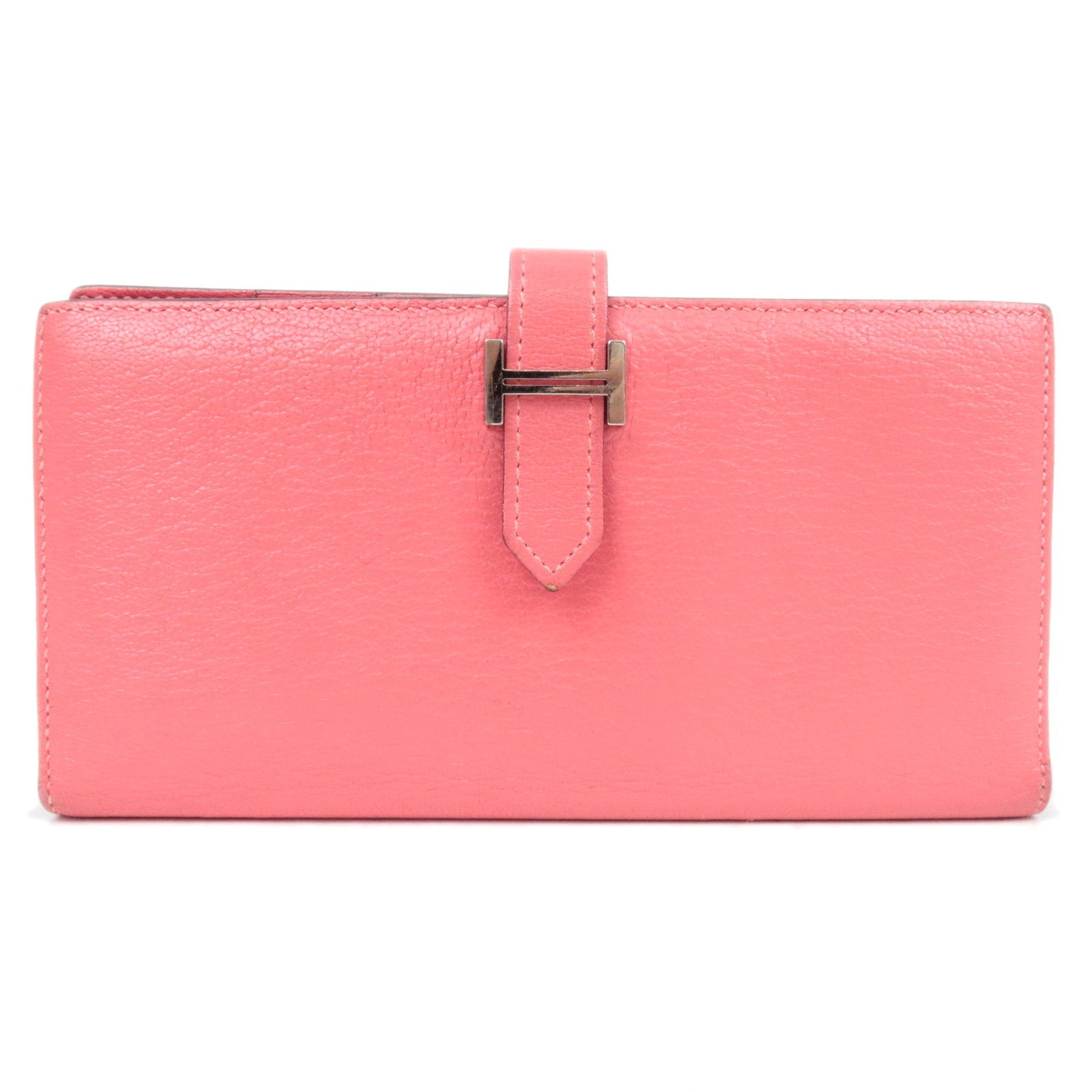 HERMES Bearn Soufflet Chevre Bifold Long Wallet C Stamp (2018) Rose Azalea Silver HDW *Box83928