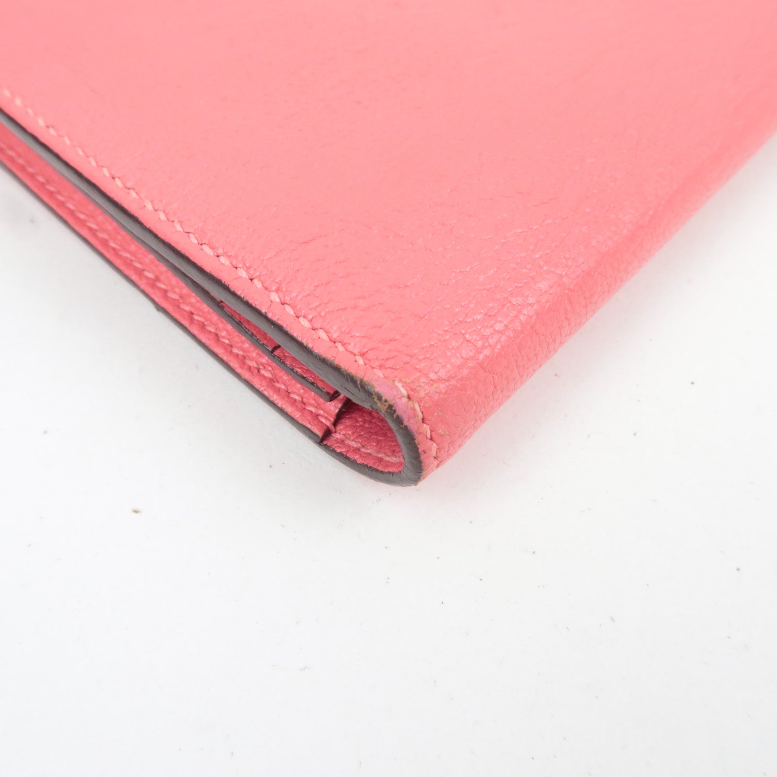 HERMES Bearn Soufflet Chevre Bifold Long Wallet C Stamp (2018) Rose Azalea Silver HDW *Box