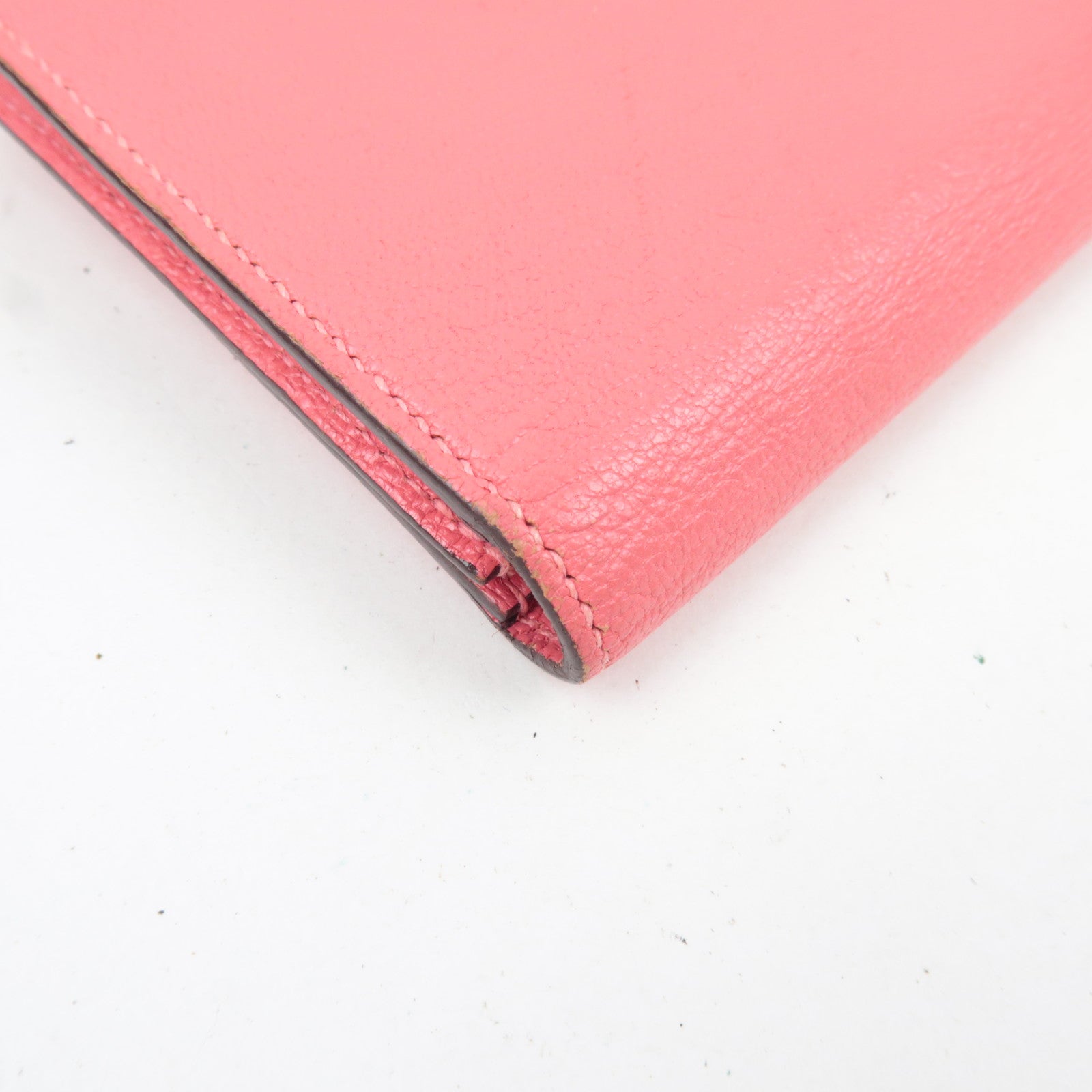 HERMES Bearn Soufflet Chevre Bifold Long Wallet C Stamp (2018) Rose Azalea Silver HDW *Box