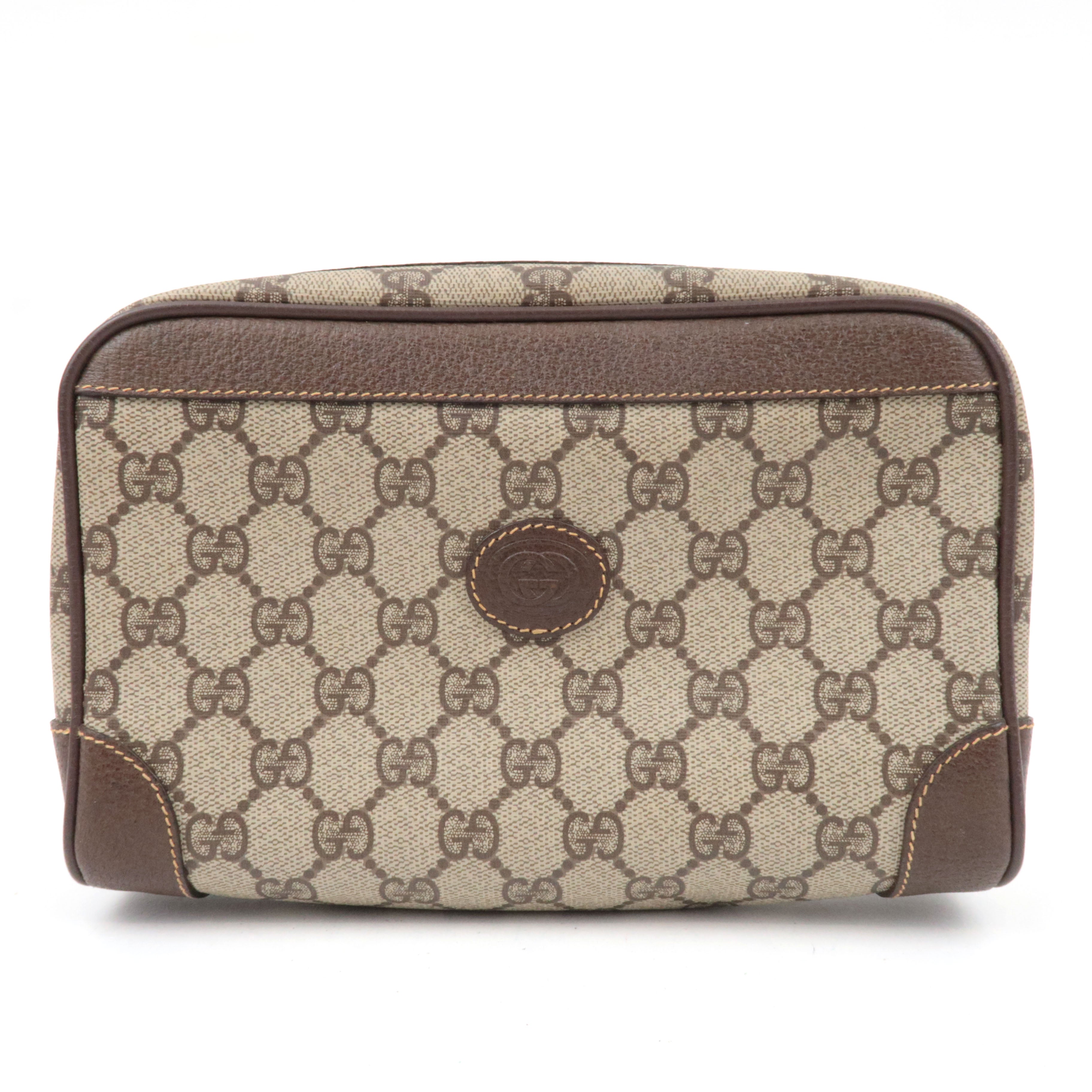 GUCCI GG Plus Leather Clutch Bag Beige Brown 014.89.019483929