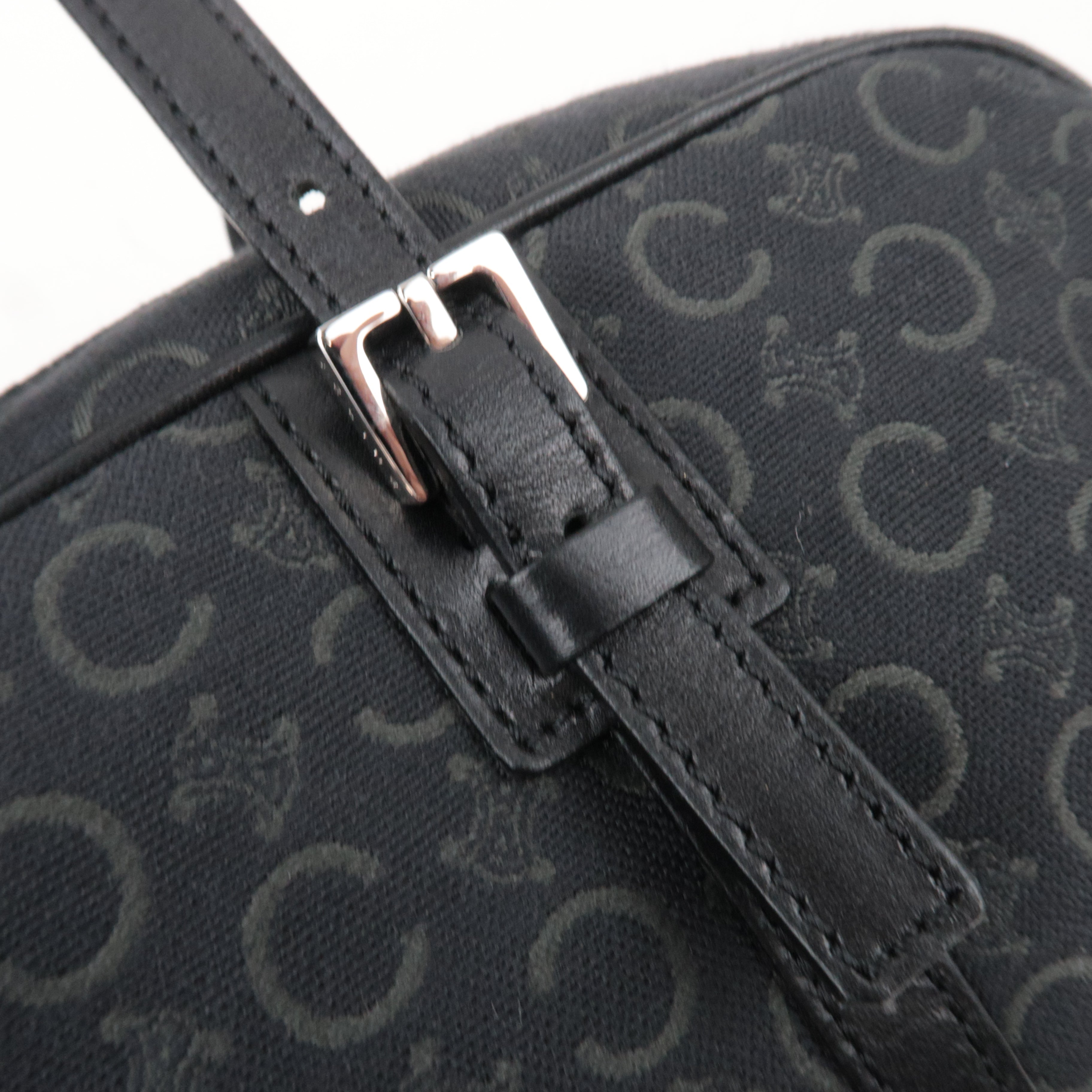 CELINE C Macadam Canvas Leather Mini Boston Bag Black