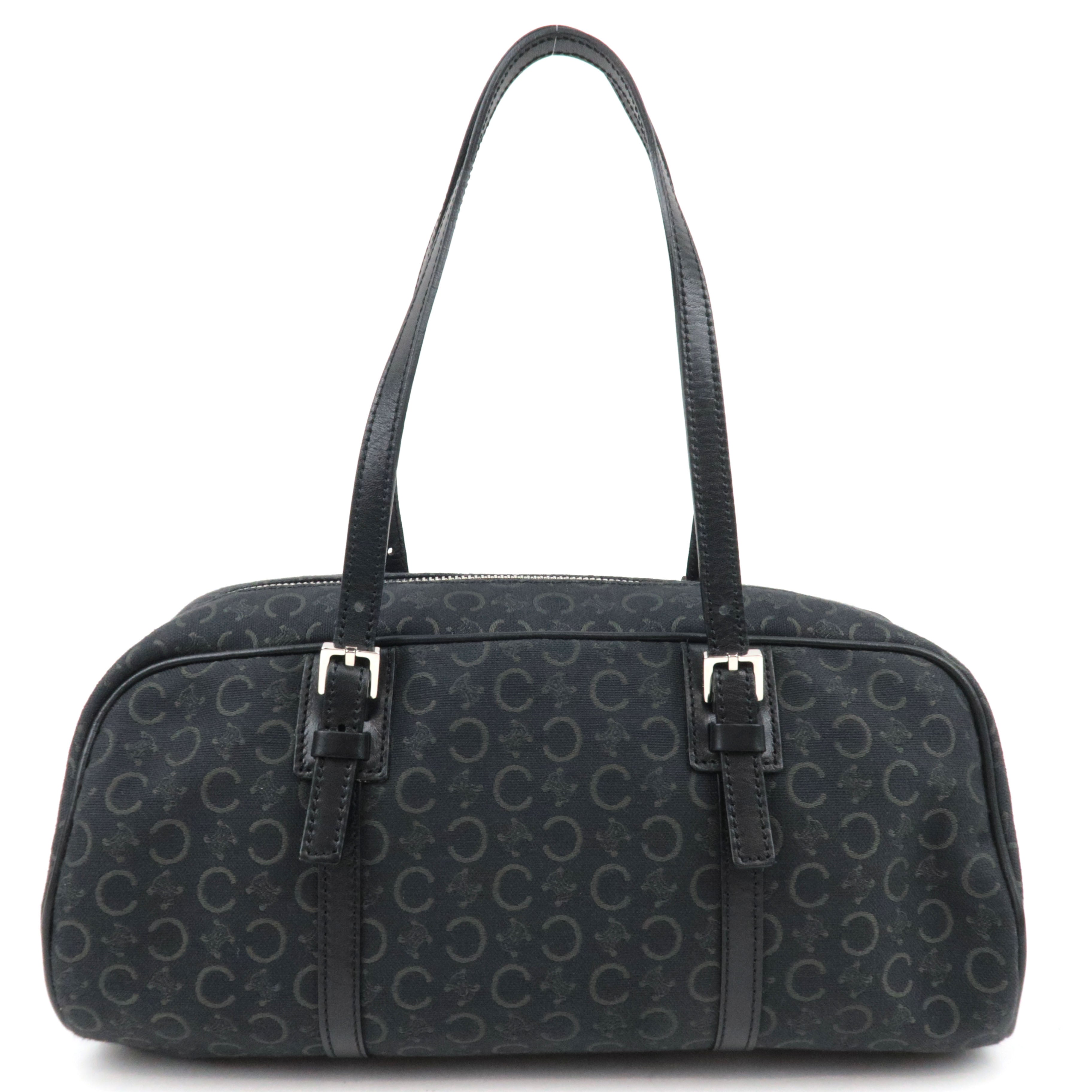 CELINE C Macadam Canvas Leather Mini Boston Bag Black