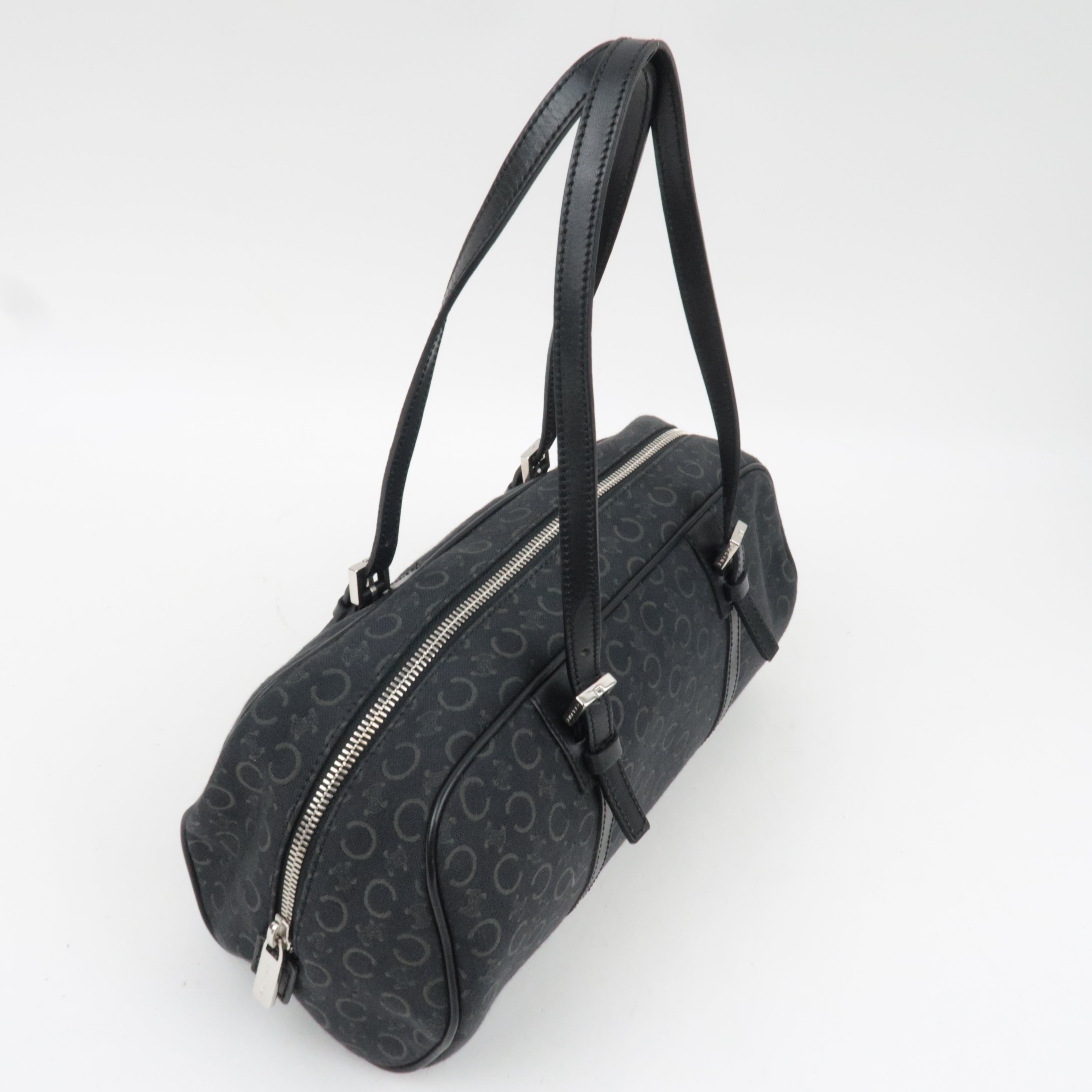 CELINE C Macadam Canvas Leather Mini Boston Bag Black