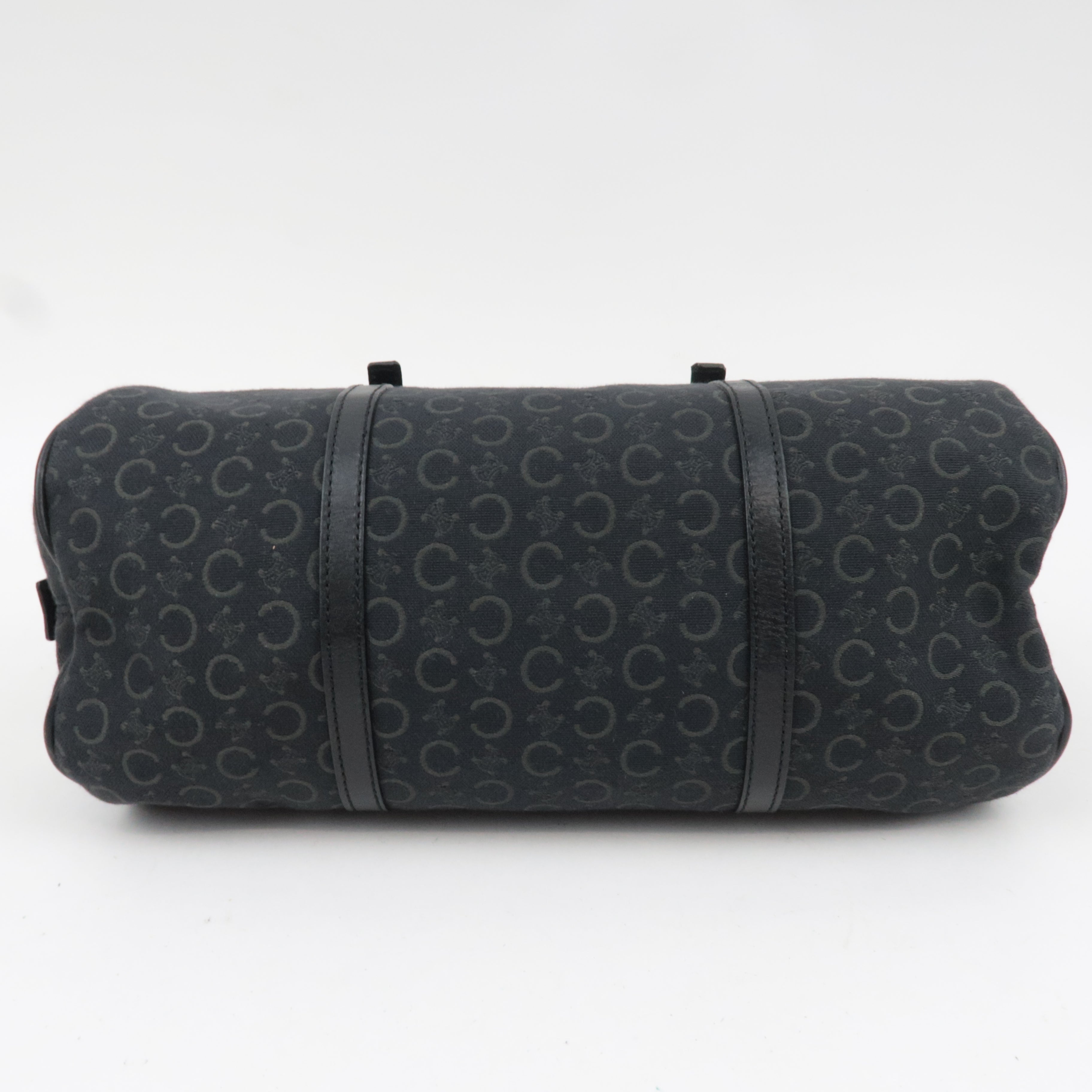 CELINE C Macadam Canvas Leather Mini Boston Bag Black