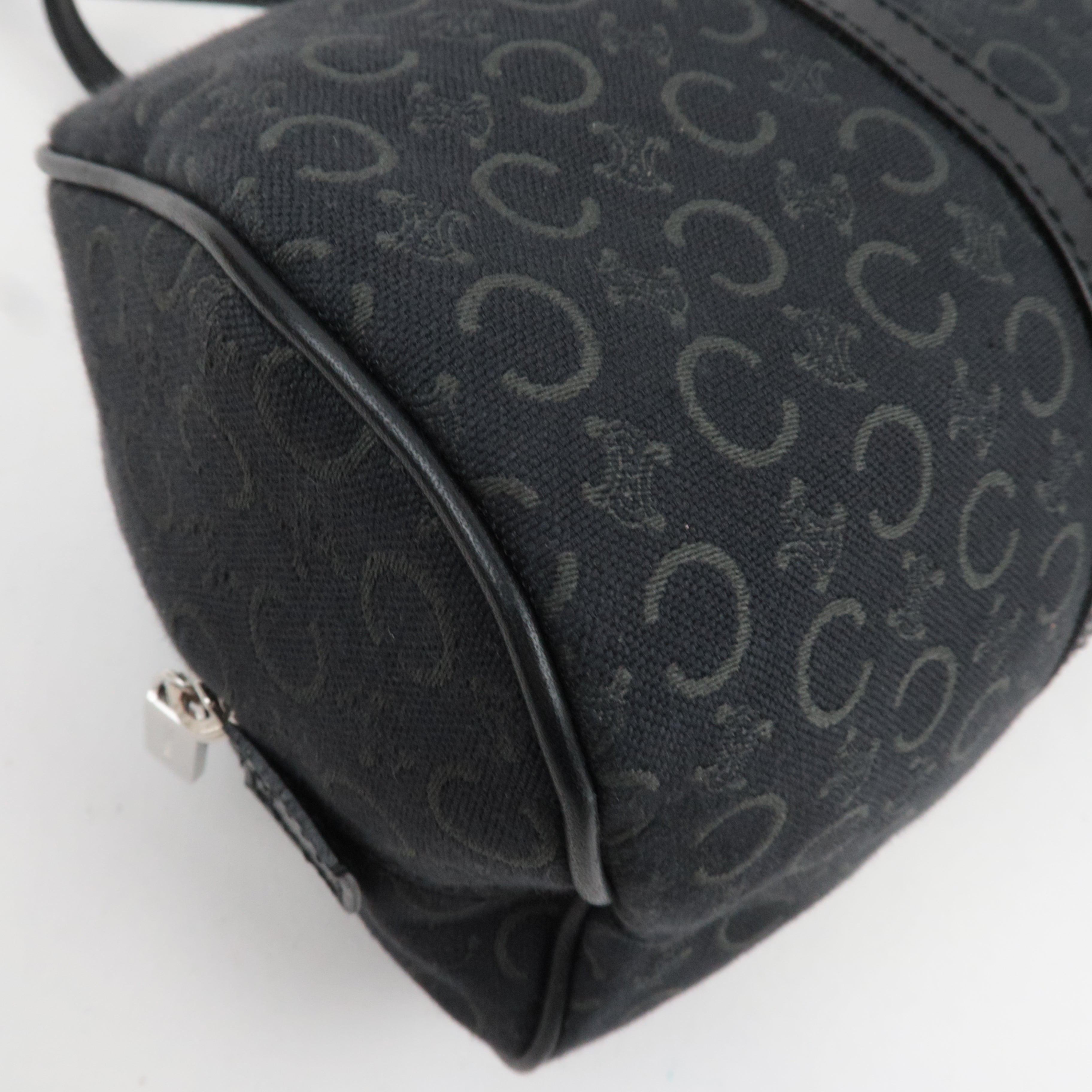 CELINE C Macadam Canvas Leather Mini Boston Bag Black