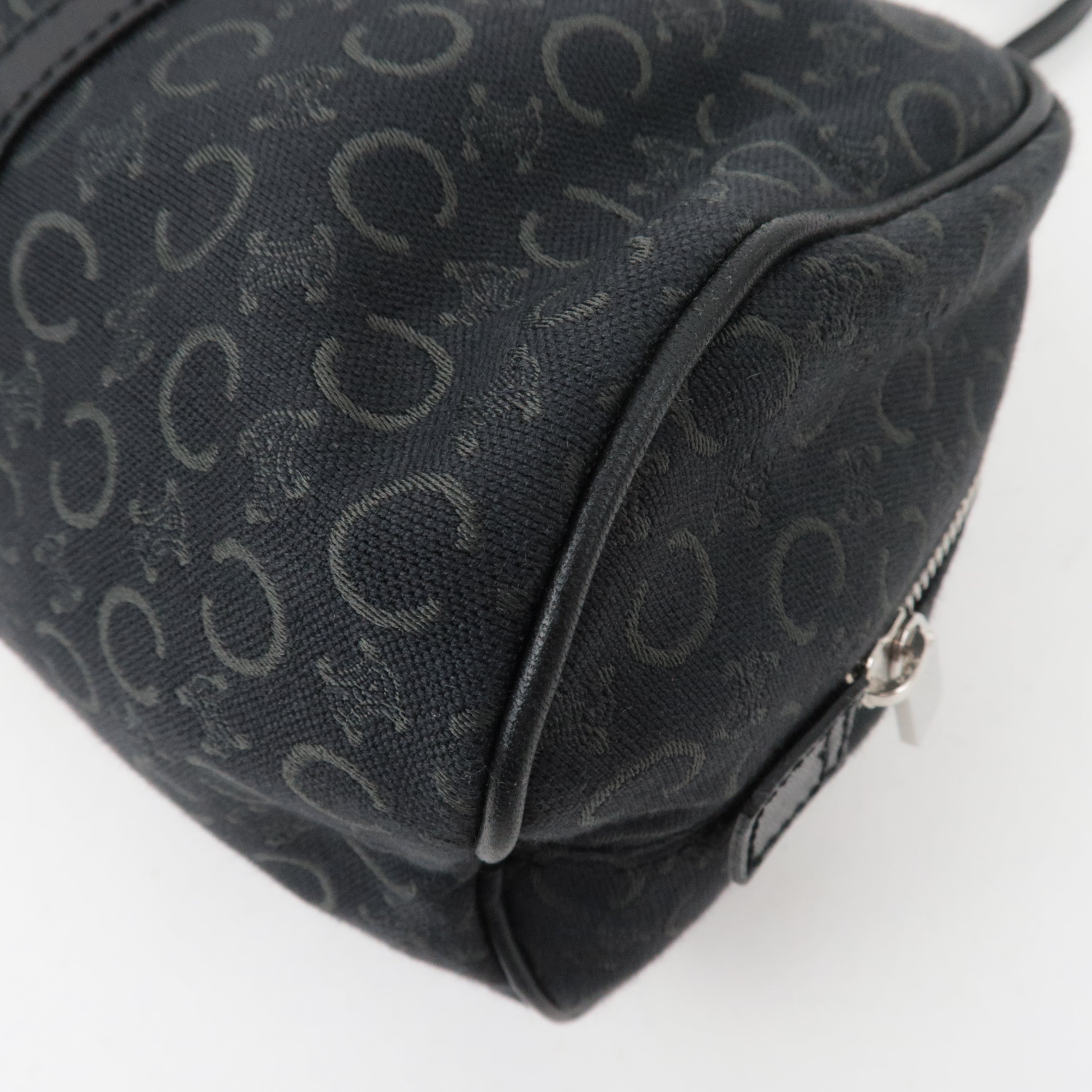 CELINE C Macadam Canvas Leather Mini Boston Bag Black