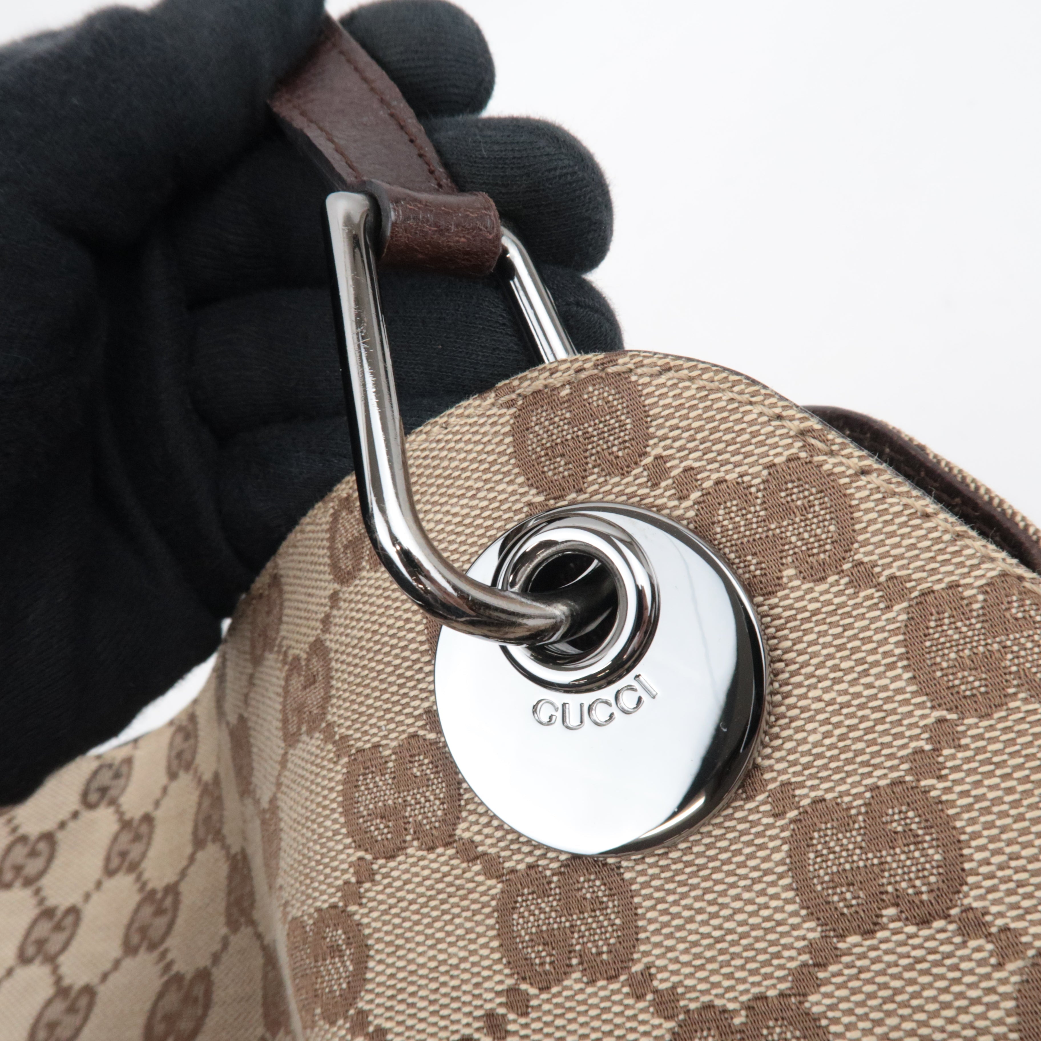 GUCCI GG Canvas Leathe Tote Bag Beige Brown 121023  *Dust bag