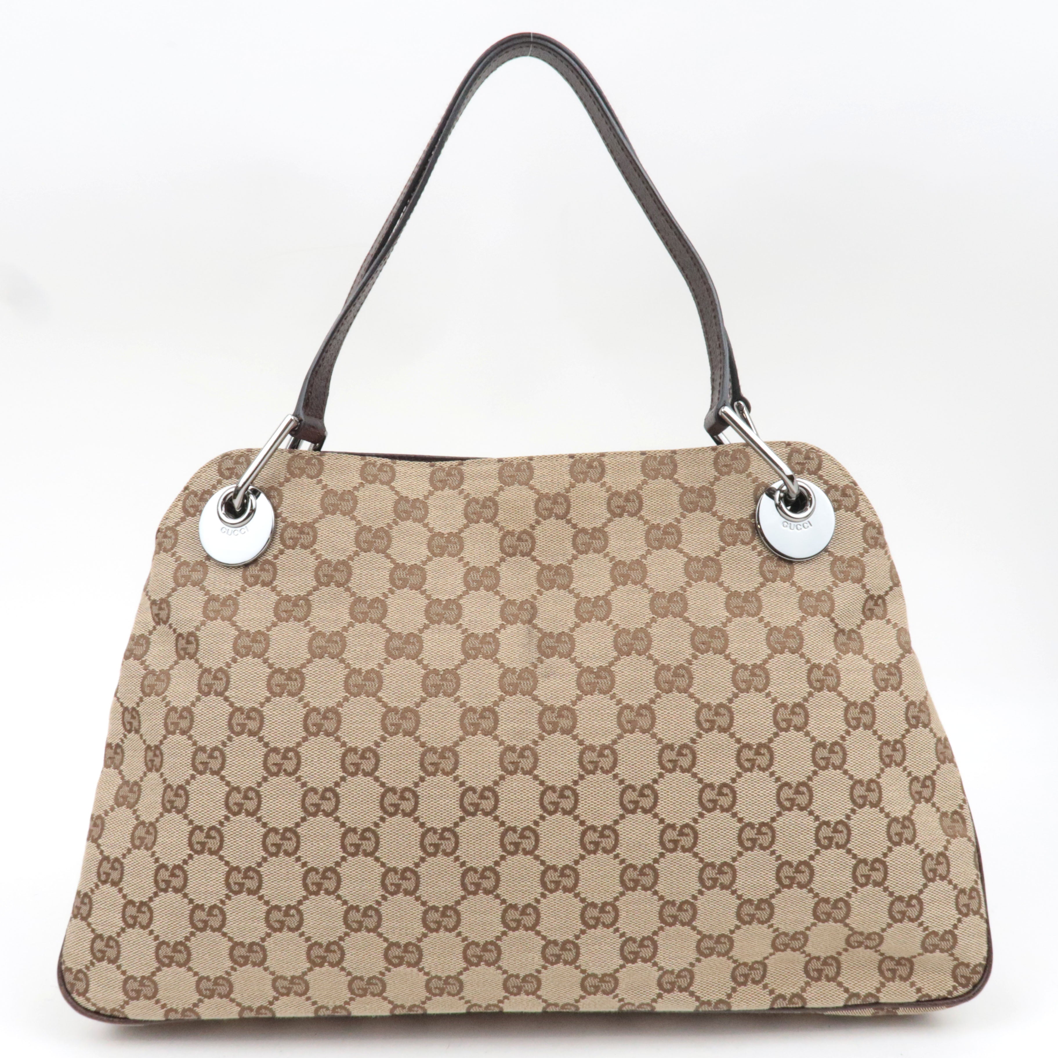 GUCCI GG Canvas Leathe Tote Bag Beige Brown 121023  *Dust bag
