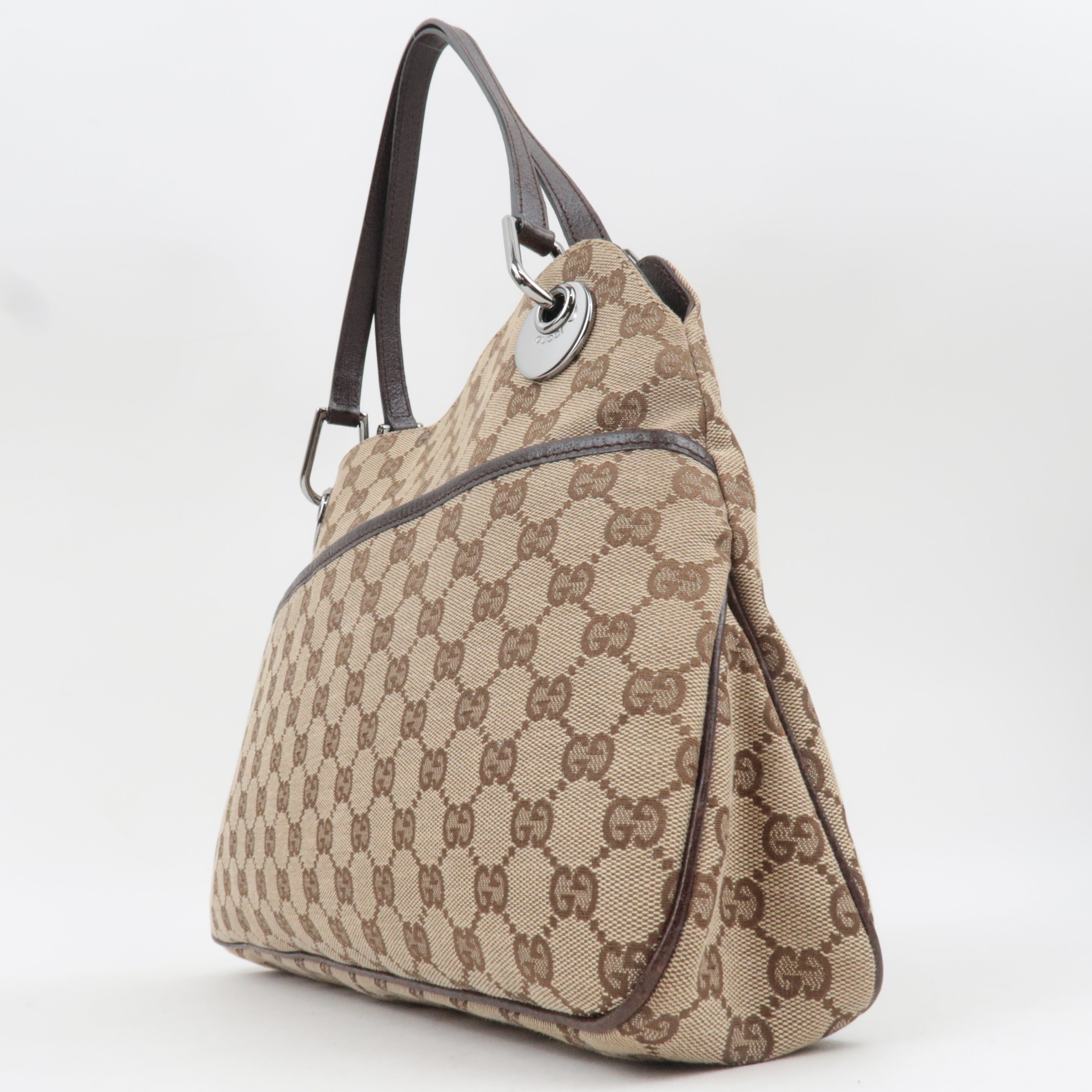 GUCCI GG Canvas Leathe Tote Bag Beige Brown 121023  *Dust bag
