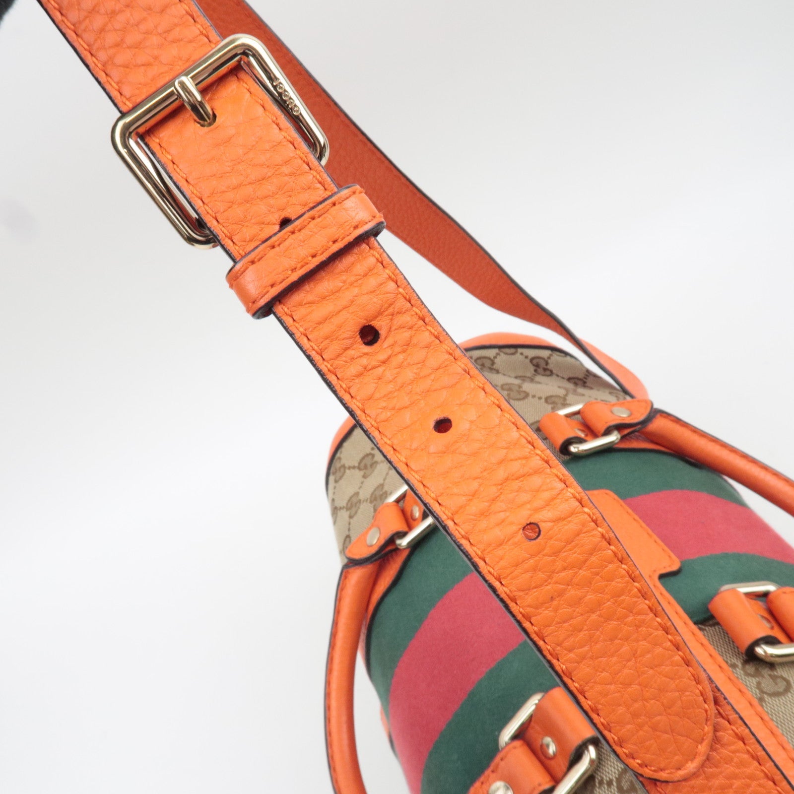 GUCCI Sherry GG Canvas Leather 2Way Boston Bag Beige Orange 247205 *Strap