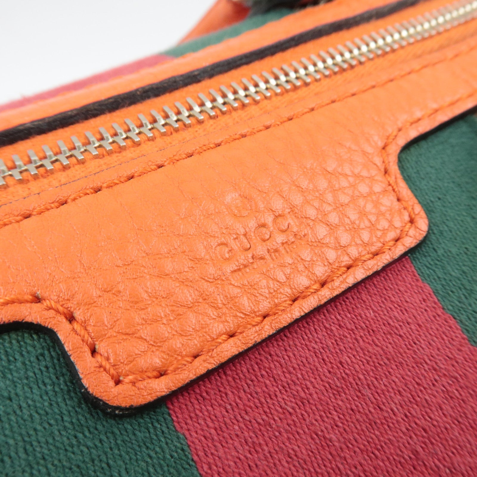 GUCCI Sherry GG Canvas Leather 2Way Boston Bag Beige Orange 247205 *Strap