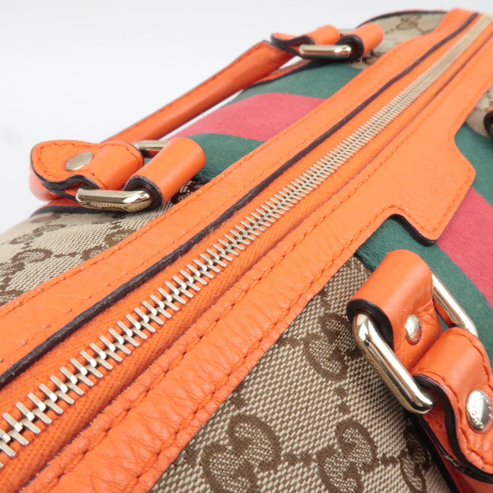 GUCCI Sherry GG Canvas Leather 2Way Boston Bag Beige Orange 247205 *Strap