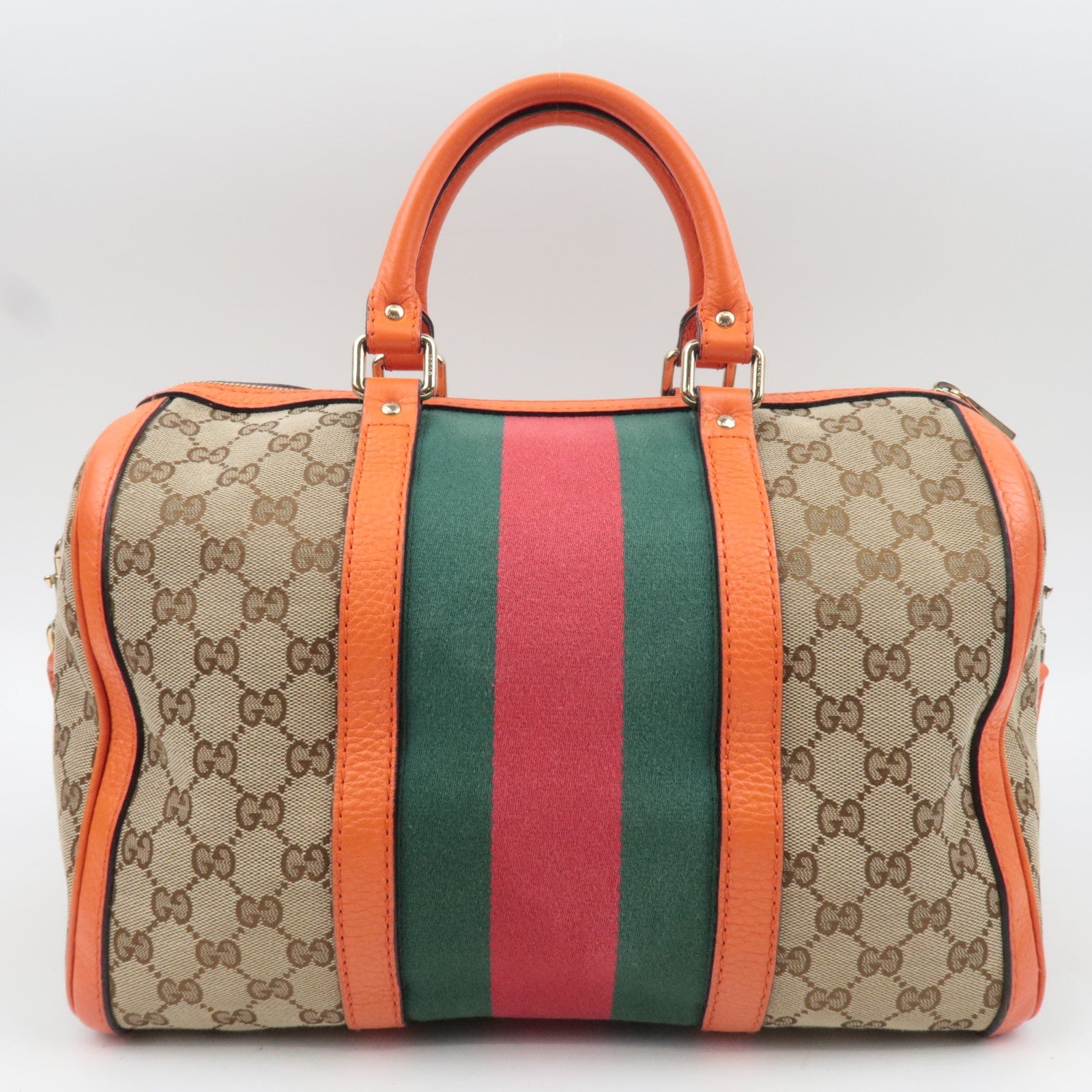 GUCCI Sherry GG Canvas Leather 2Way Boston Bag Beige Orange 247205 *Strap