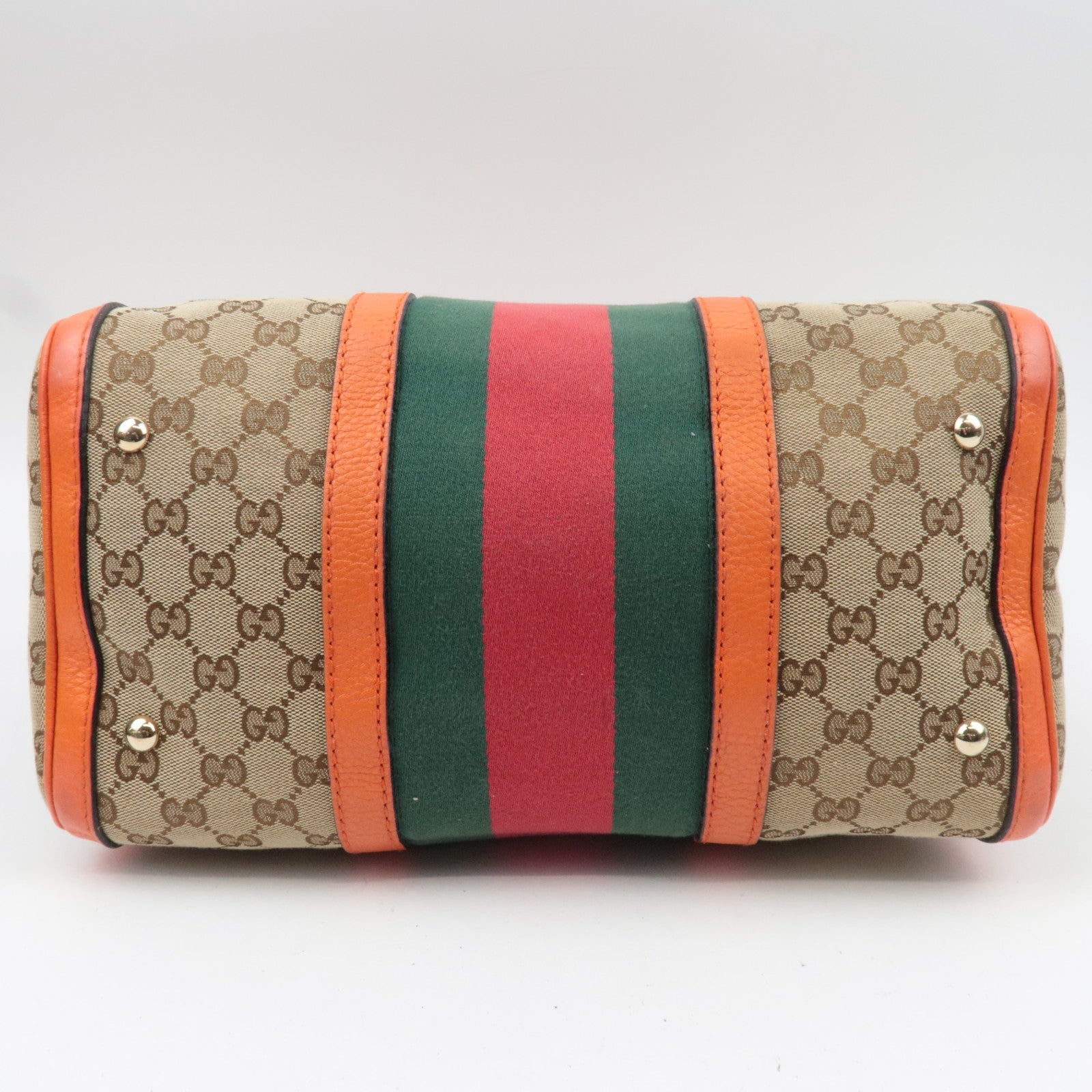 GUCCI Sherry GG Canvas Leather 2Way Boston Bag Beige Orange 247205 *Strap