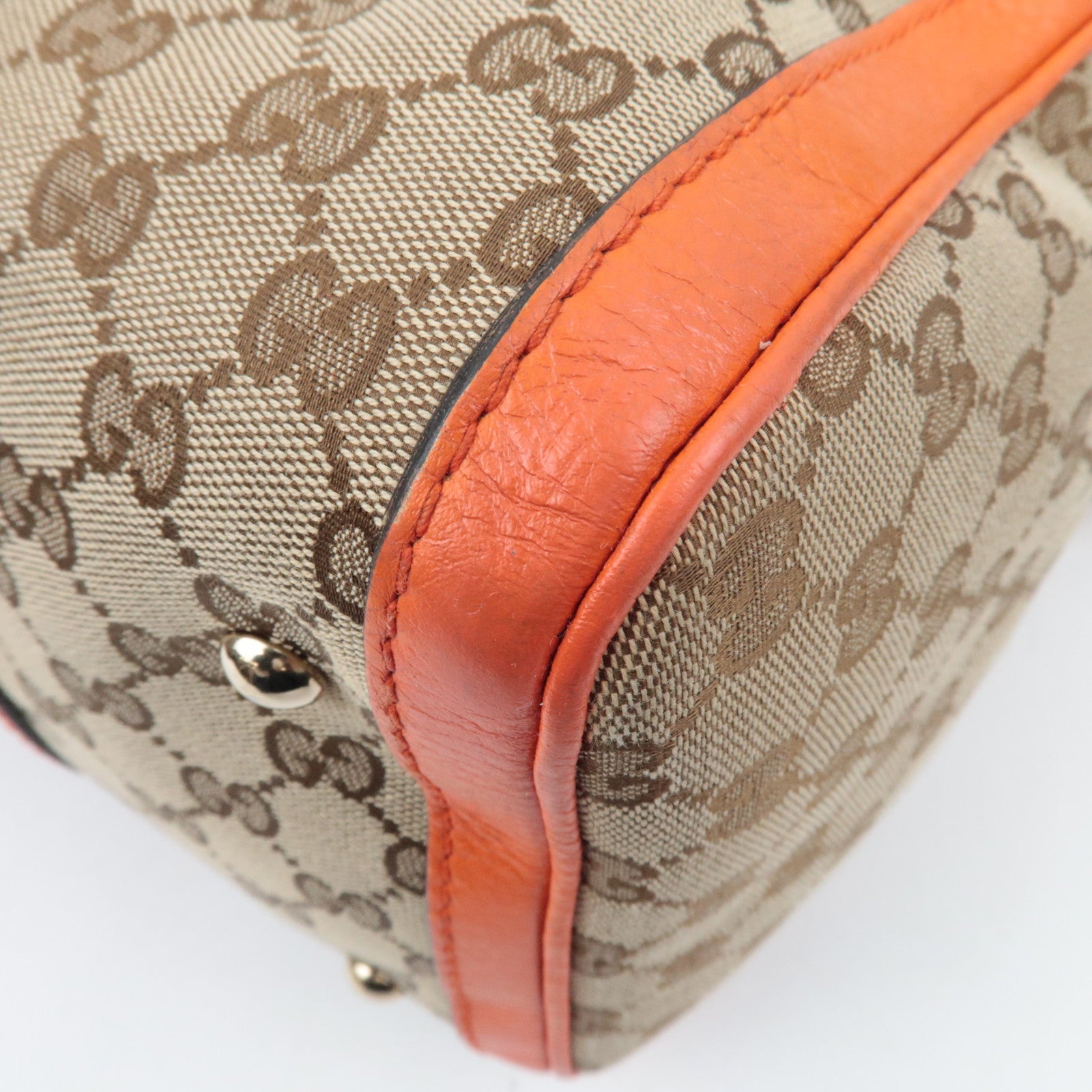 GUCCI Sherry GG Canvas Leather 2Way Boston Bag Beige Orange 247205 *Strap
