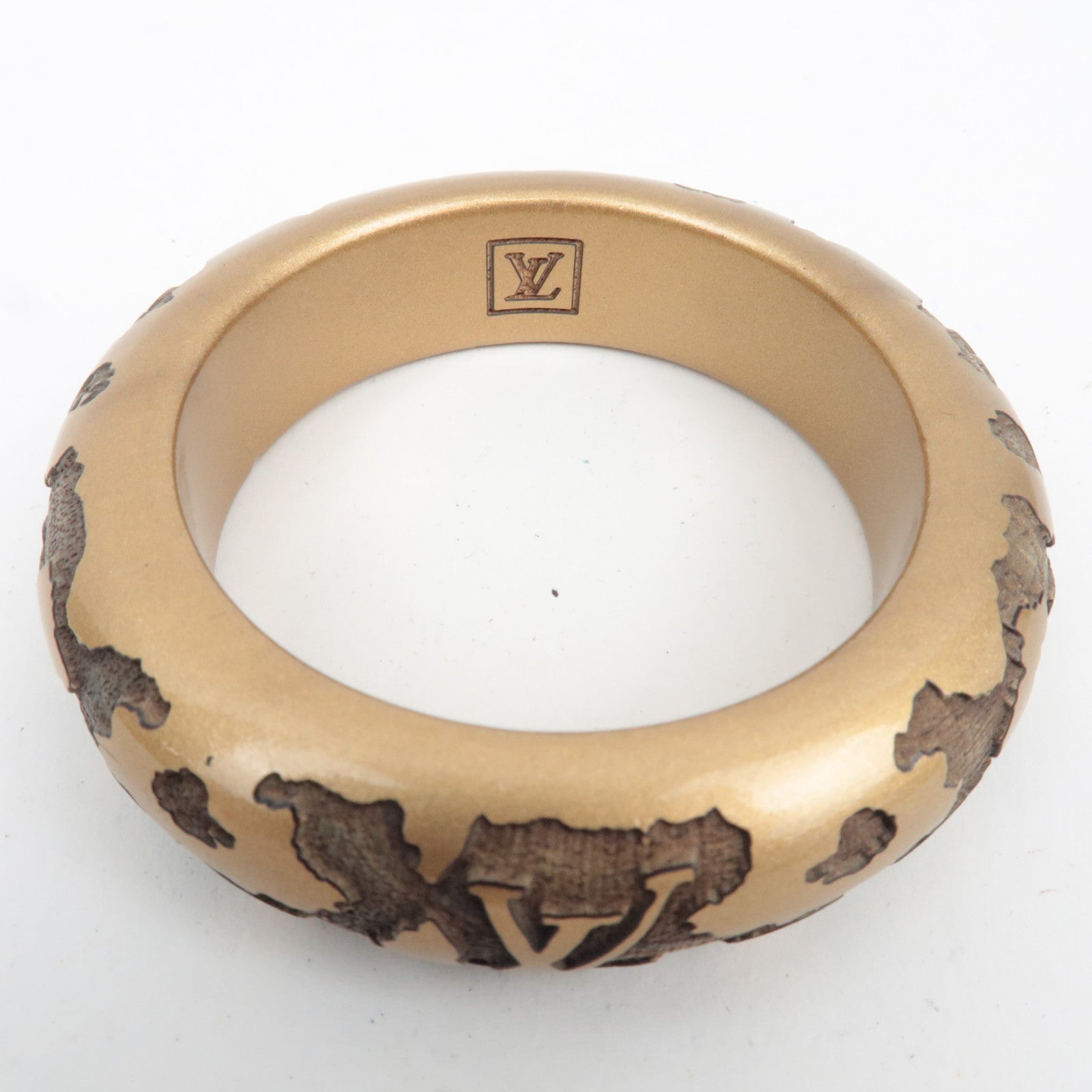 Louis Vuitton Bracelet Leo Monogram Wood Bangle Gold M65964 GA0049
