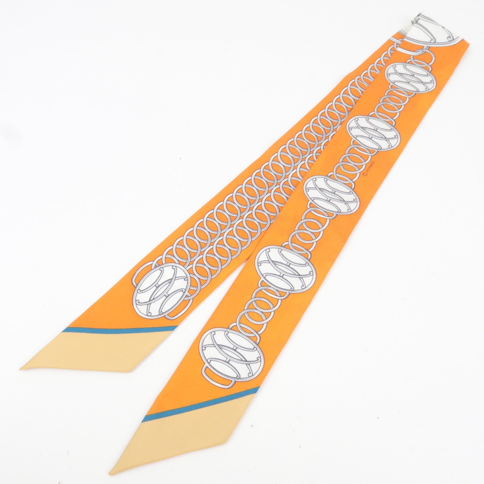 HERMES Twilly Scarf Lift Profile 100% Silk Orange