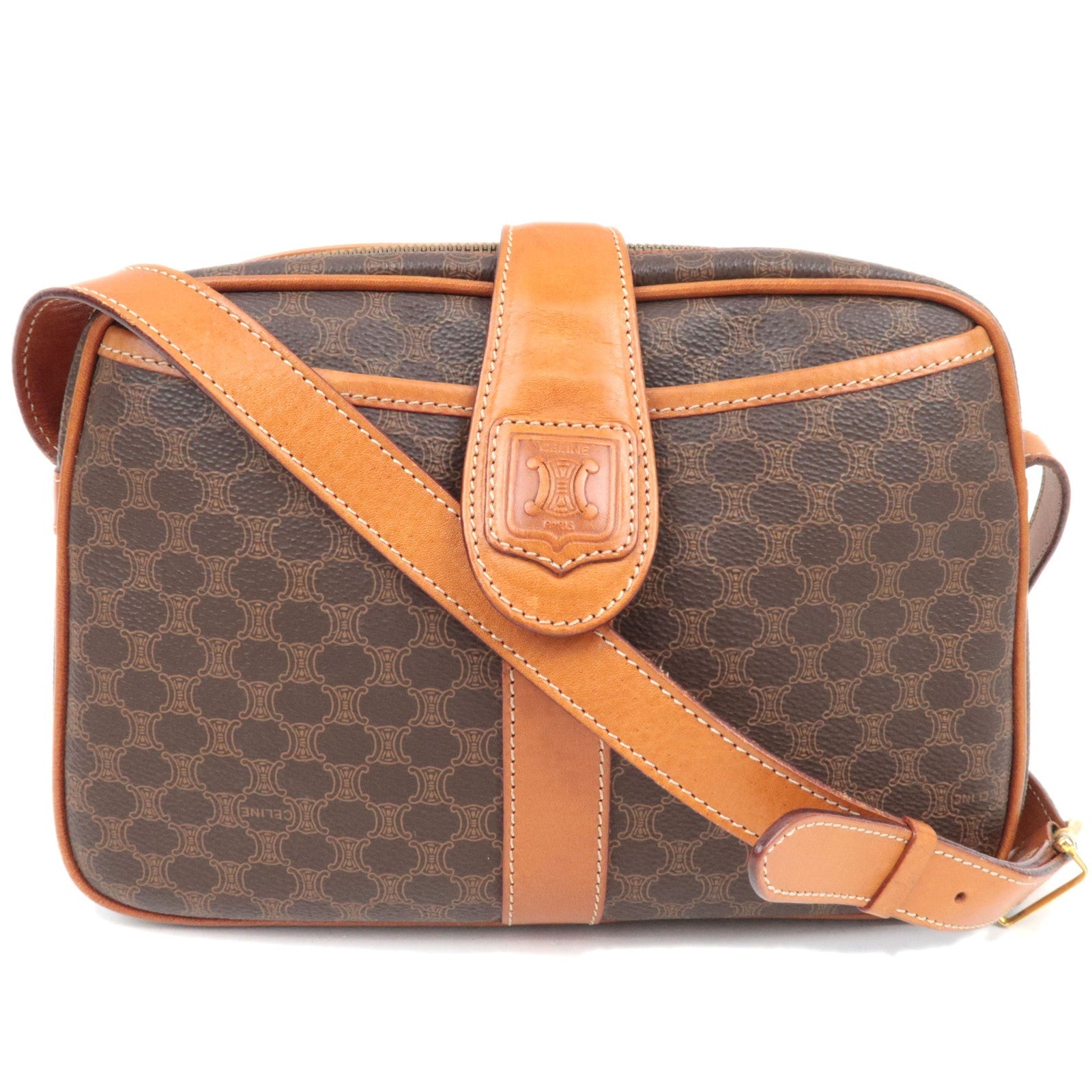 CELINE Macadam PVC Leather Shoulder Bag Brown83985