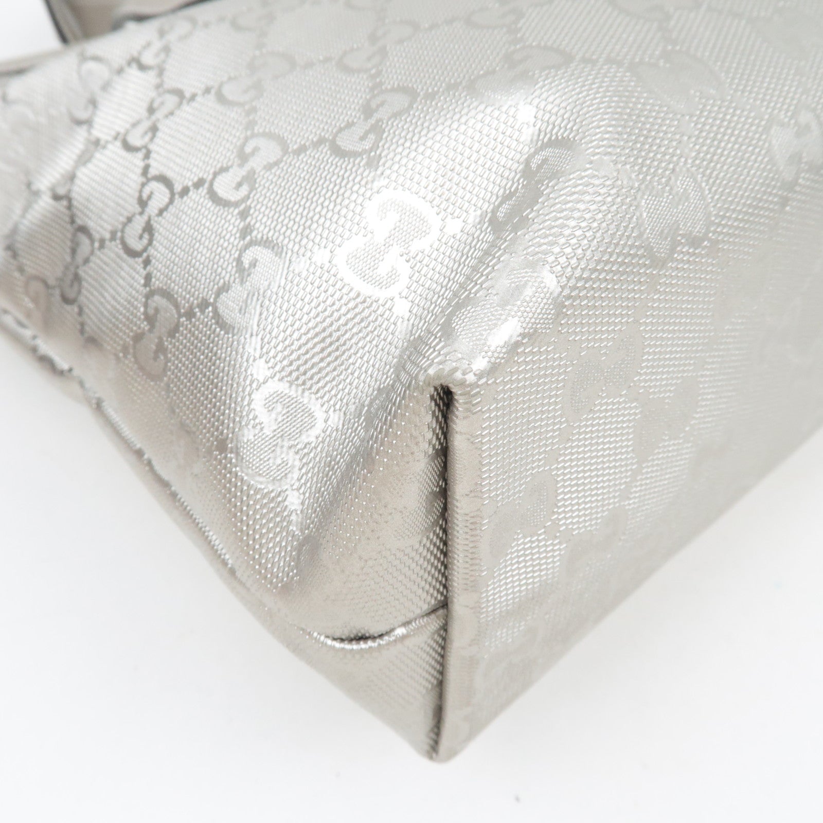 GUCCI GG Imprime Leather Tote Bag Silver 211138