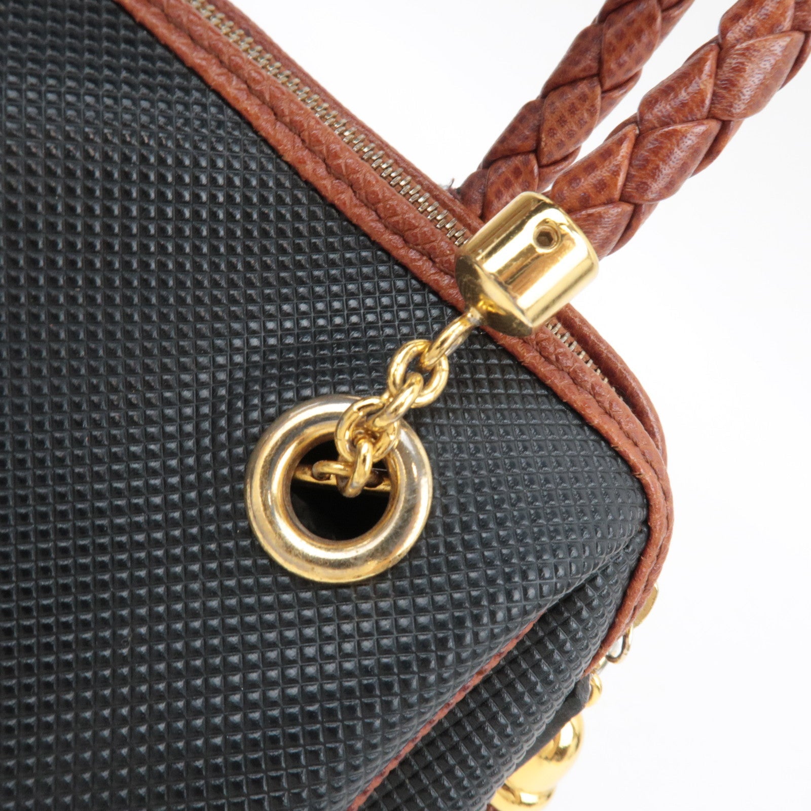 BOTTEGA VENETA Intrecciato Marco Polo Vintage Leather Handbag Black Brown