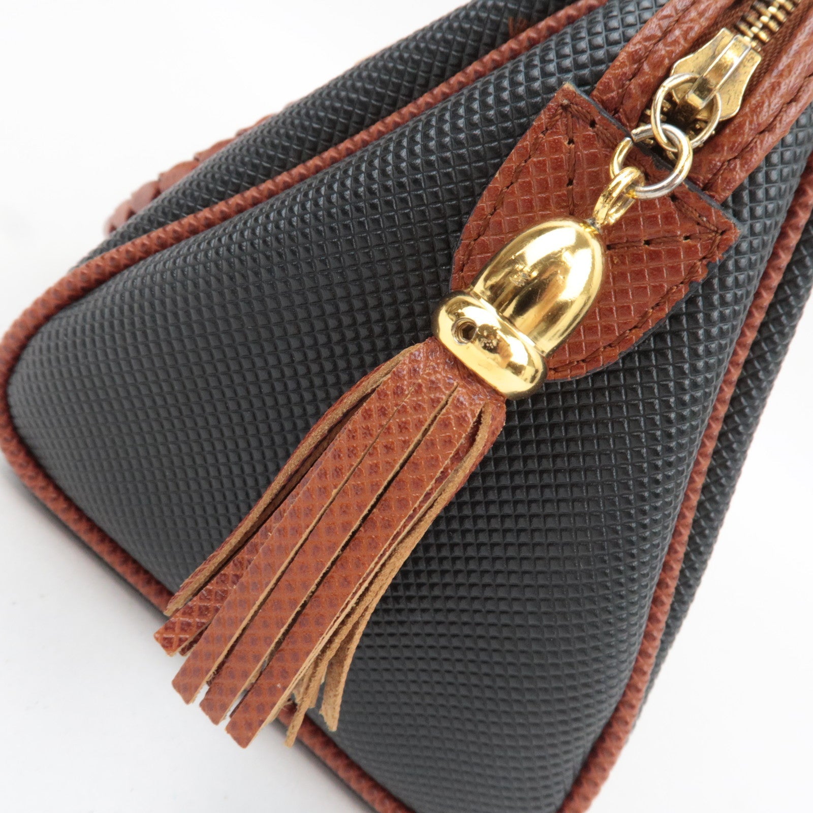 BOTTEGA VENETA Intrecciato Marco Polo Vintage Leather Handbag Black Brown