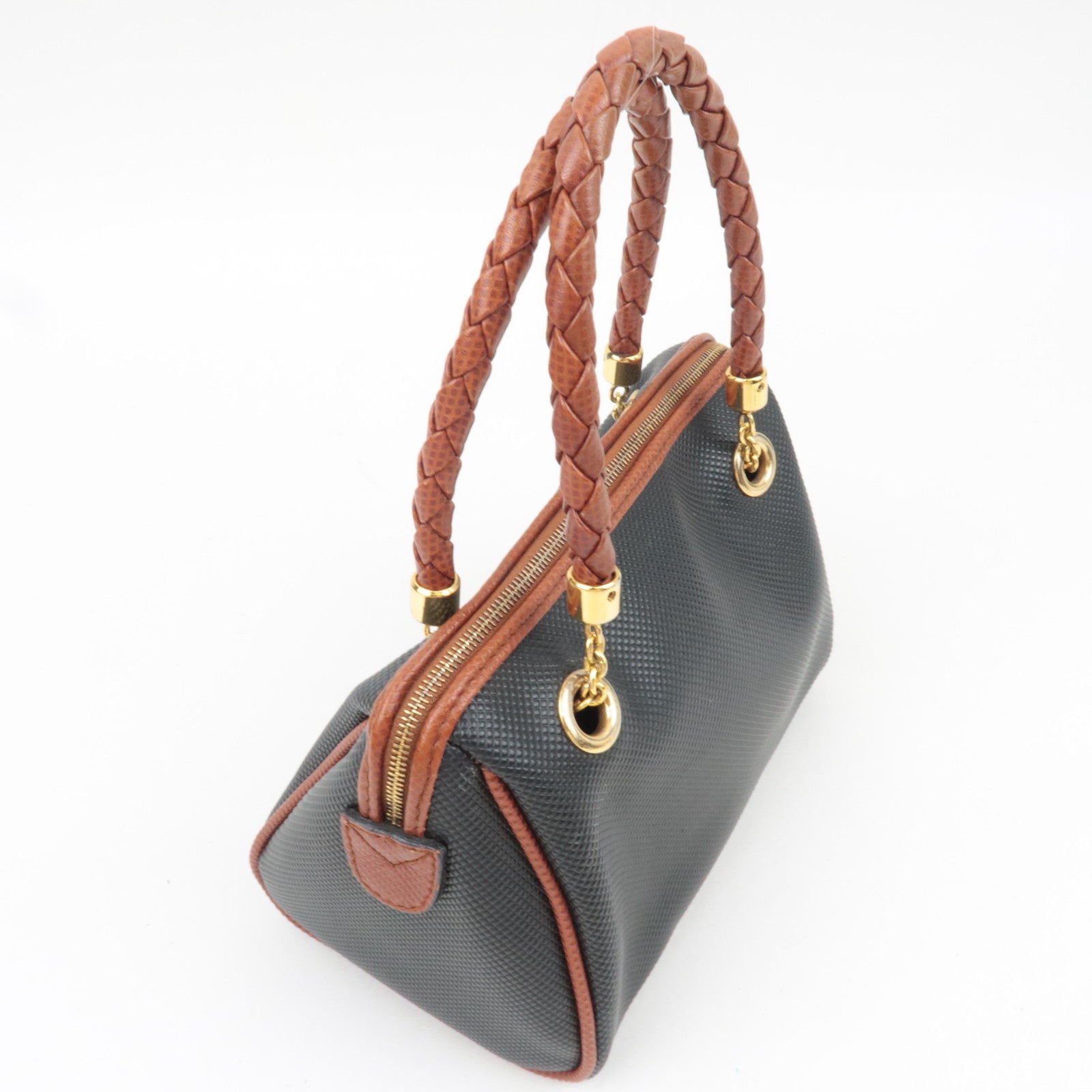 BOTTEGA VENETA Intrecciato Marco Polo Vintage Leather Handbag Black Brown