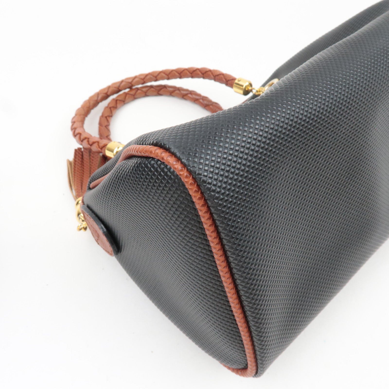 BOTTEGA VENETA Intrecciato Marco Polo Vintage Leather Handbag Black Brown